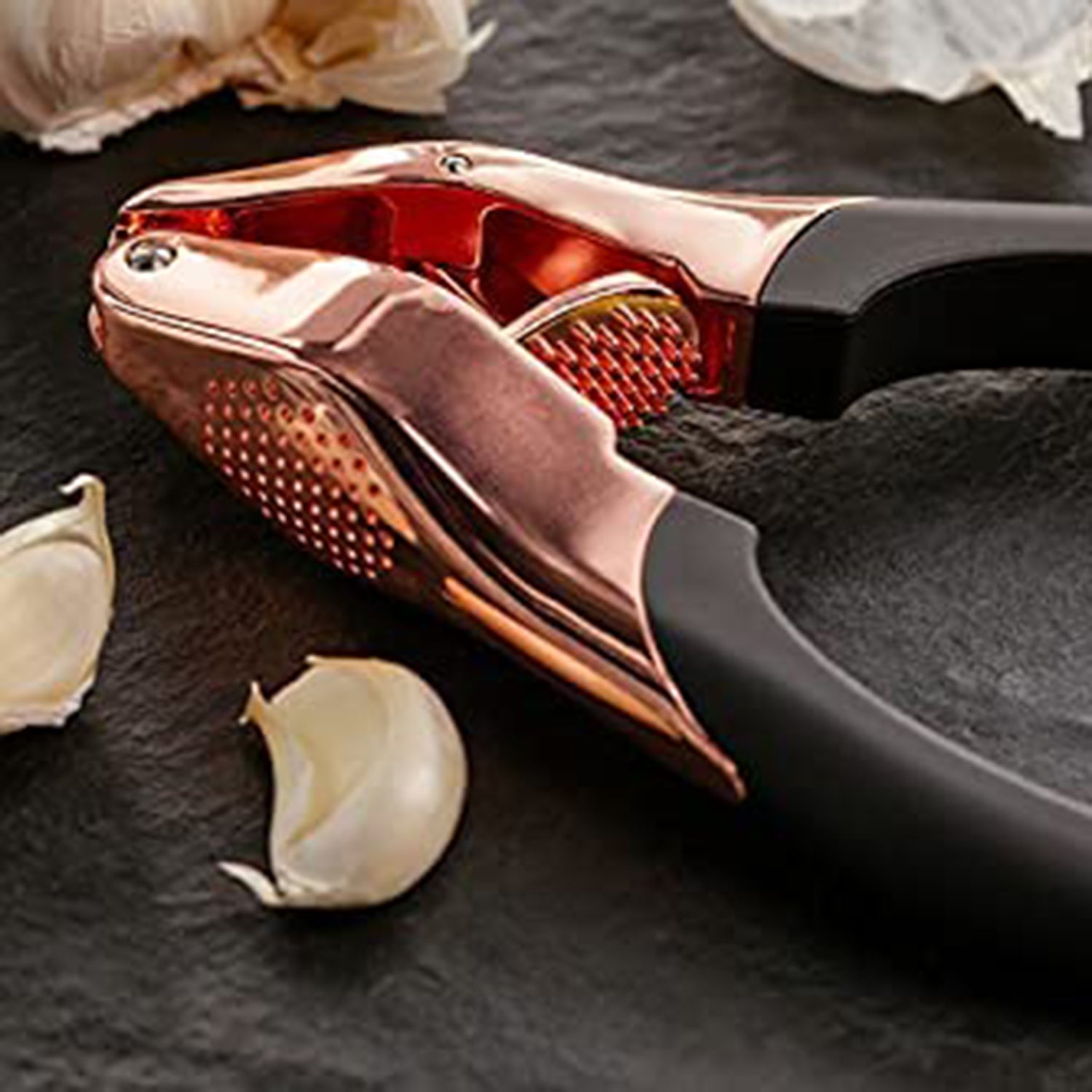 Stellar One Piece Garlic Crusher and Mincer Softgrip Non-Slip Handle Copper