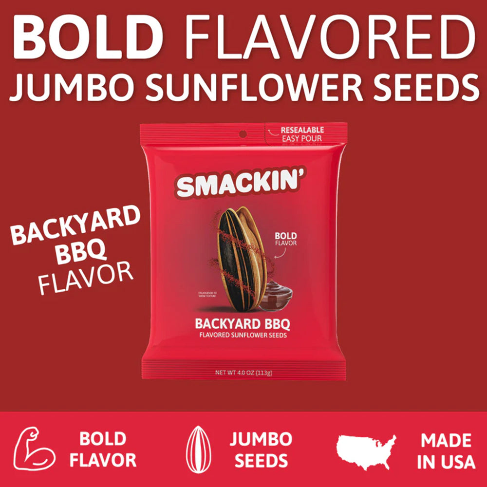 SMACKIN' Backyard BBQ Sunflower Seeds 4oz Keto American Made Low Sodium