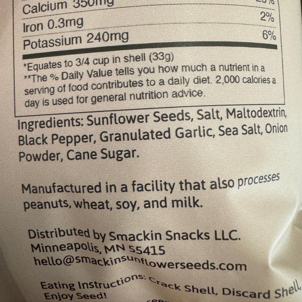 SMACKIN' Cracked Pepper Sunflower Seeds 4oz Keto American Made Low Sodium