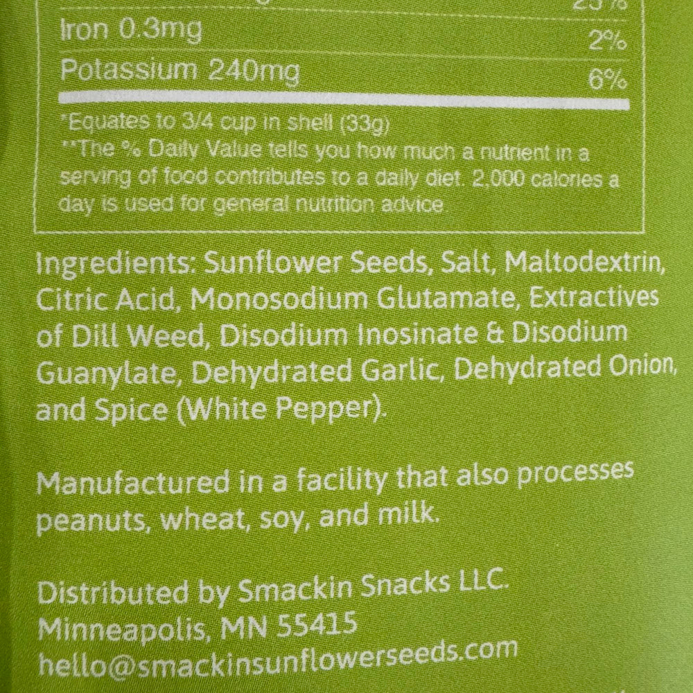 SMACKIN' Dill Pickle Sunflower Seeds 4oz Keto Low Sodium American Made