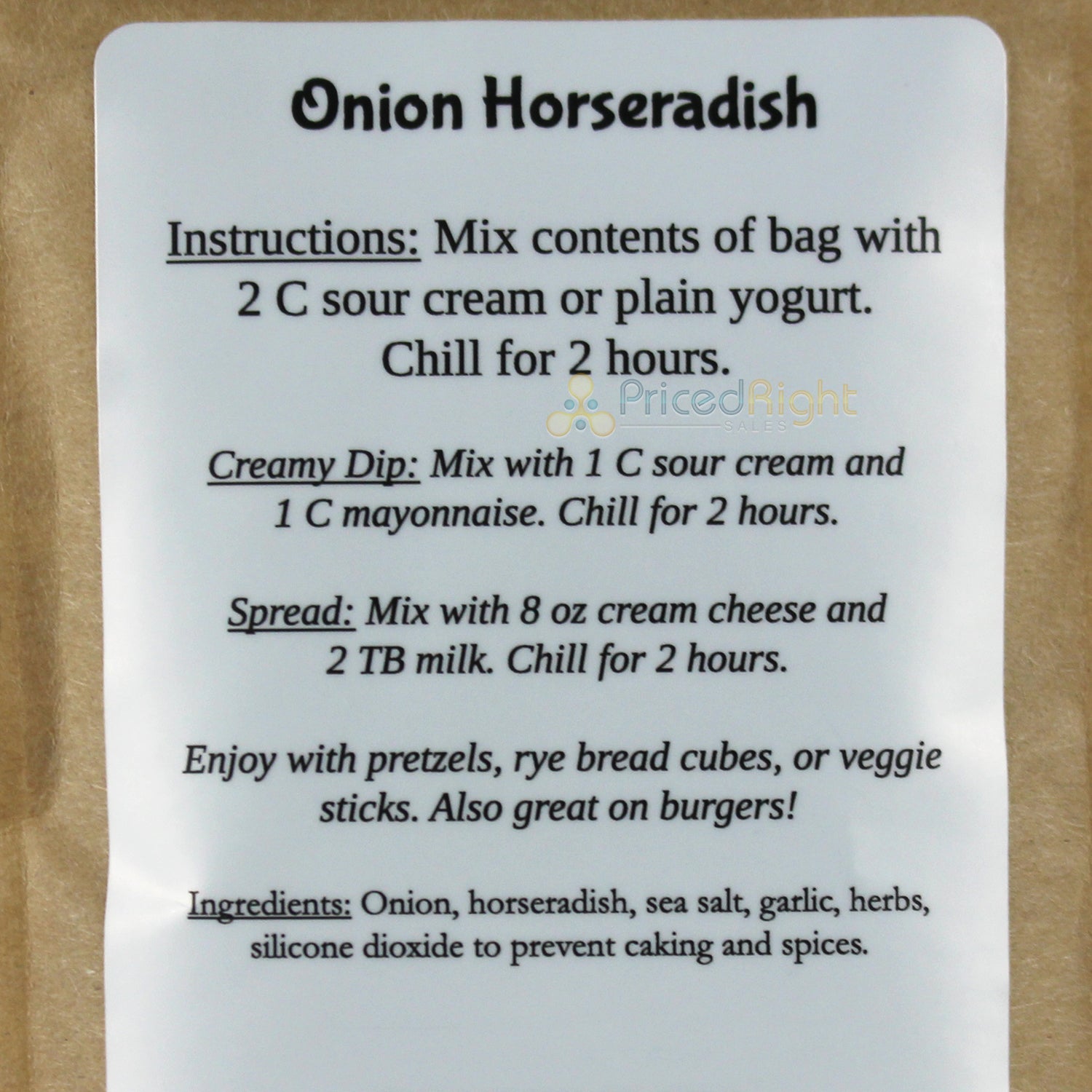 SnS Dips Onion Horseradish Mix 1.24 Oz Gluten Free USA Made Small Batch SNS-OH