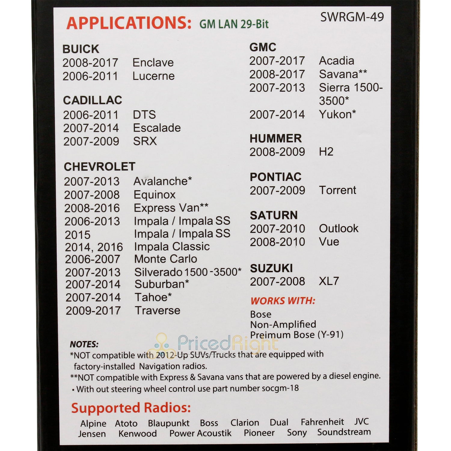 Crux SWRGM-49 Radio Replacement Interface For Select 2006-Up General Motors