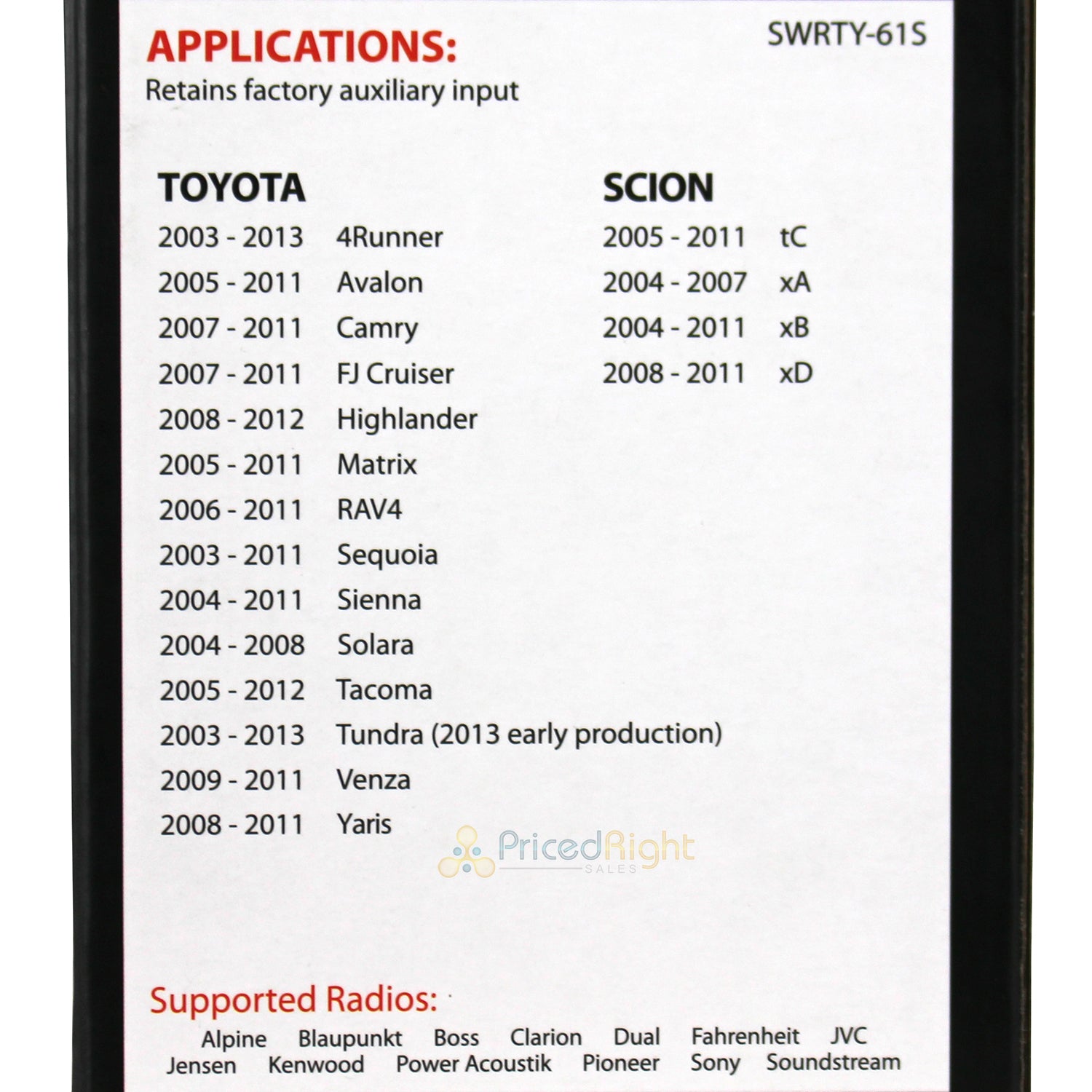 Crux Radio Replacement Interface with SWC Retention for Select Toyota SWRTY-61S