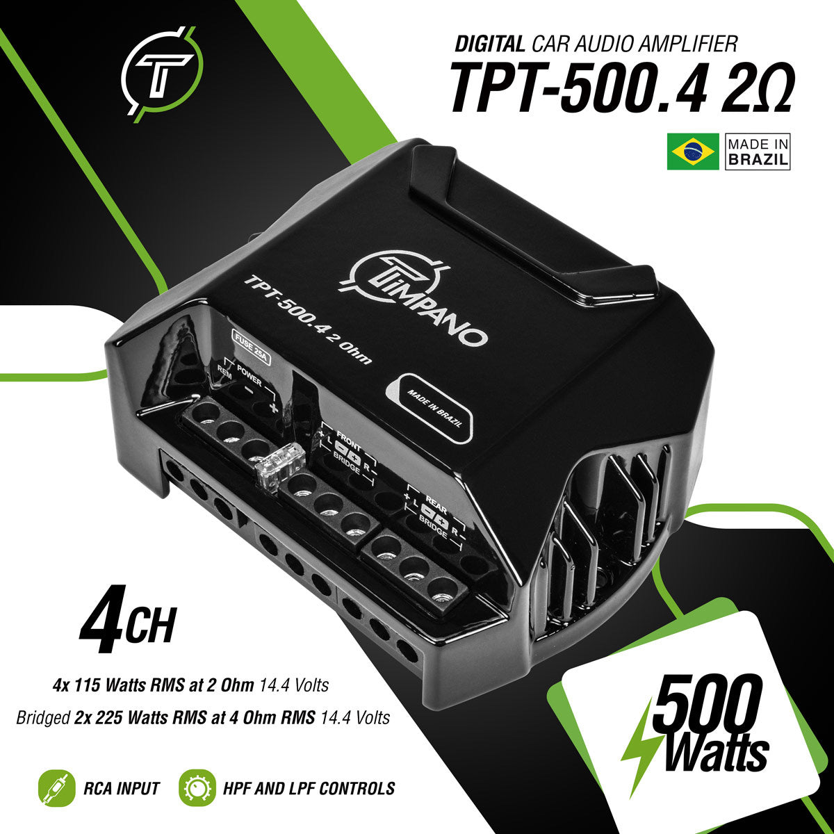 Timpano 4 Channel Amplifier 500 Watts Max 2 Ohm Digital Car Audio Amp TPT-500.4