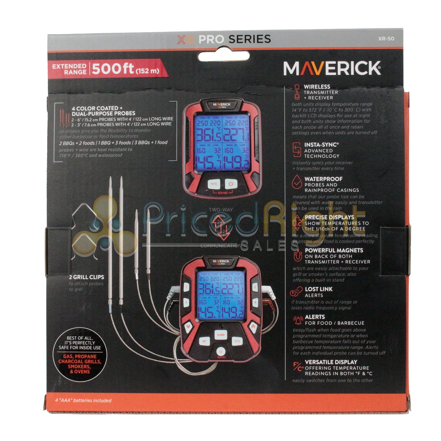 Maverick Wireless BBQ and Food Digital Thermometer Extended Range 4 Probes XR-50