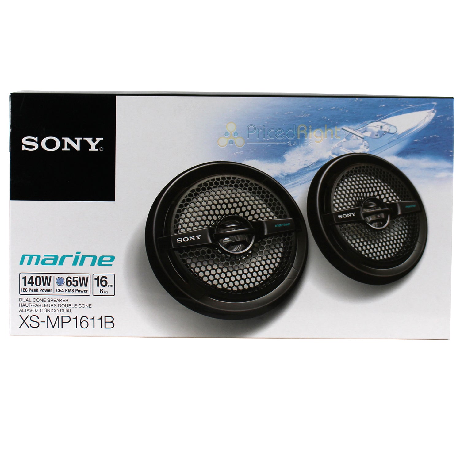 Sony 6.5" Black Marine Powersports Dual Cone Speakers Pair 140W Peak XS MP1611B