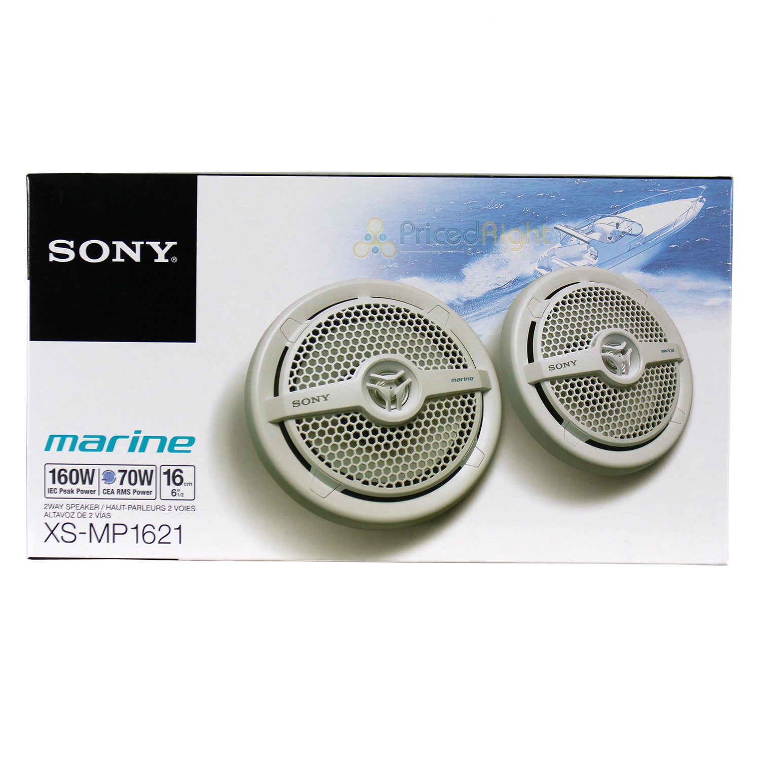 Sony 6.5" White Marine Coaxial Speakers Pair 4 Ohm 160W Peak 70W RMS XS MP1621