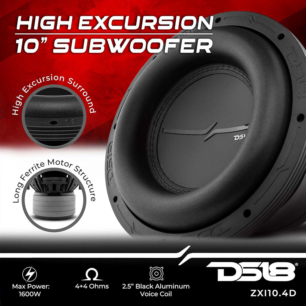 DS18 10" High Excursion Subwoofer Quad Stacked Magnets 800 Watts Rms DVC 4-Ohm