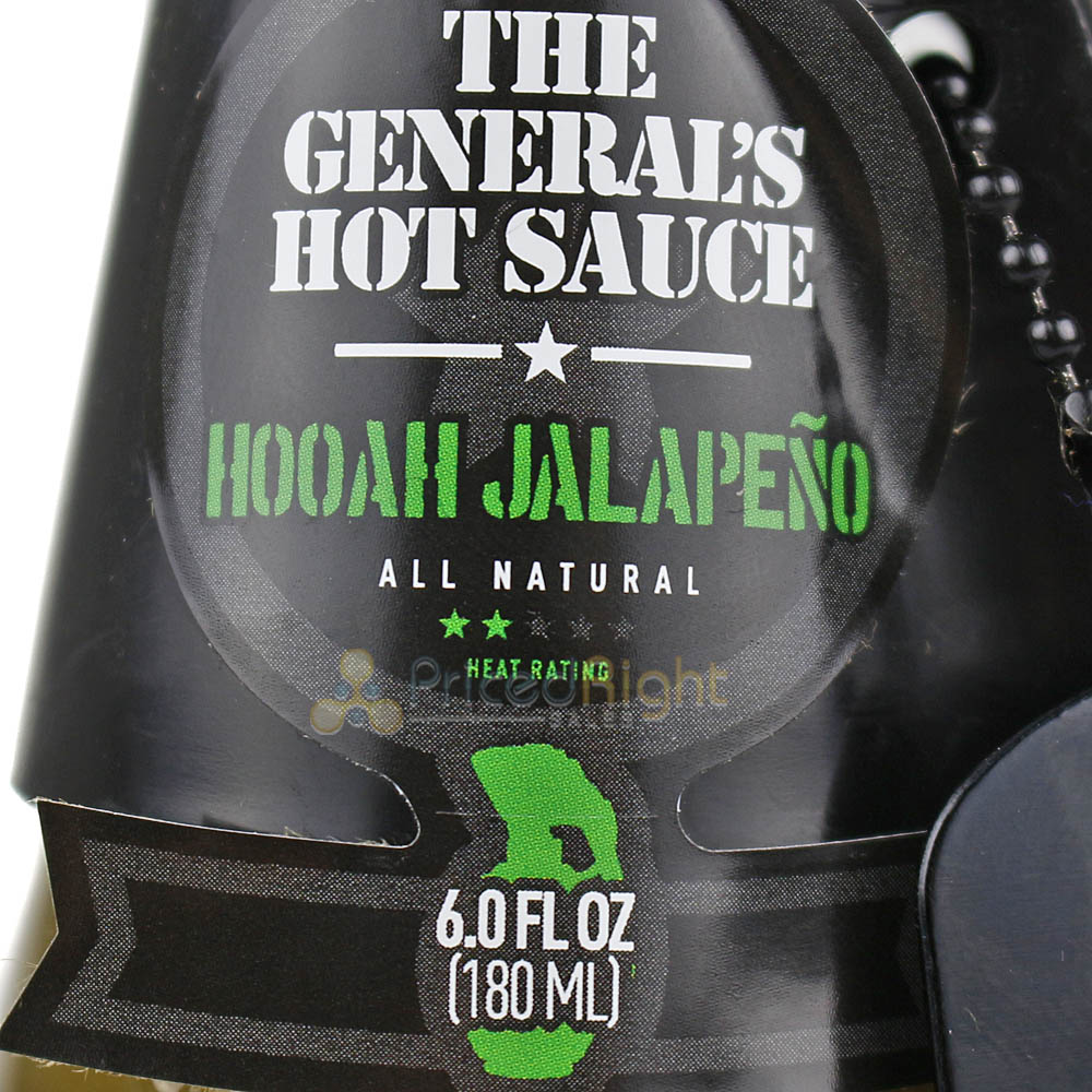 The Generals Hot Sauce HOOAH Jalapeno 6 Oz Mild Heat Rich Pepper Flavor 00818