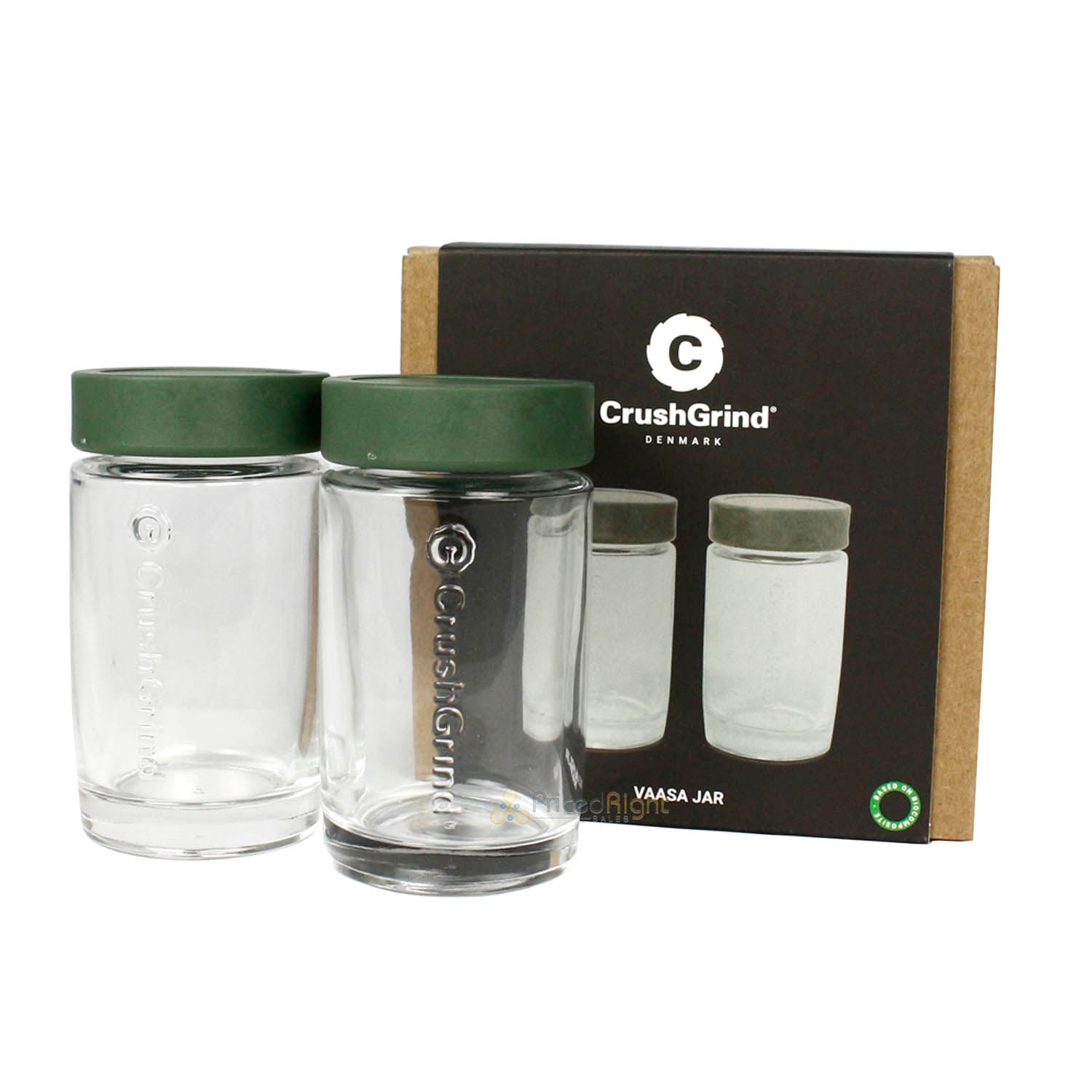 CrushGrind Vaasa Glass Spice Jars Biocomposite Screw On Lid 2 Pc Green 94mm