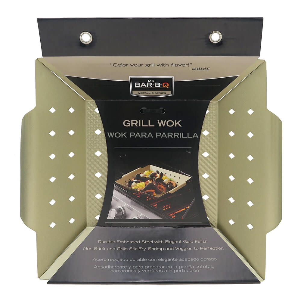 Mr Bar-B-Q Grill Wok Topper Basket Non Stick 12" x 12 x 2.5" Inch Gold 06781YVG