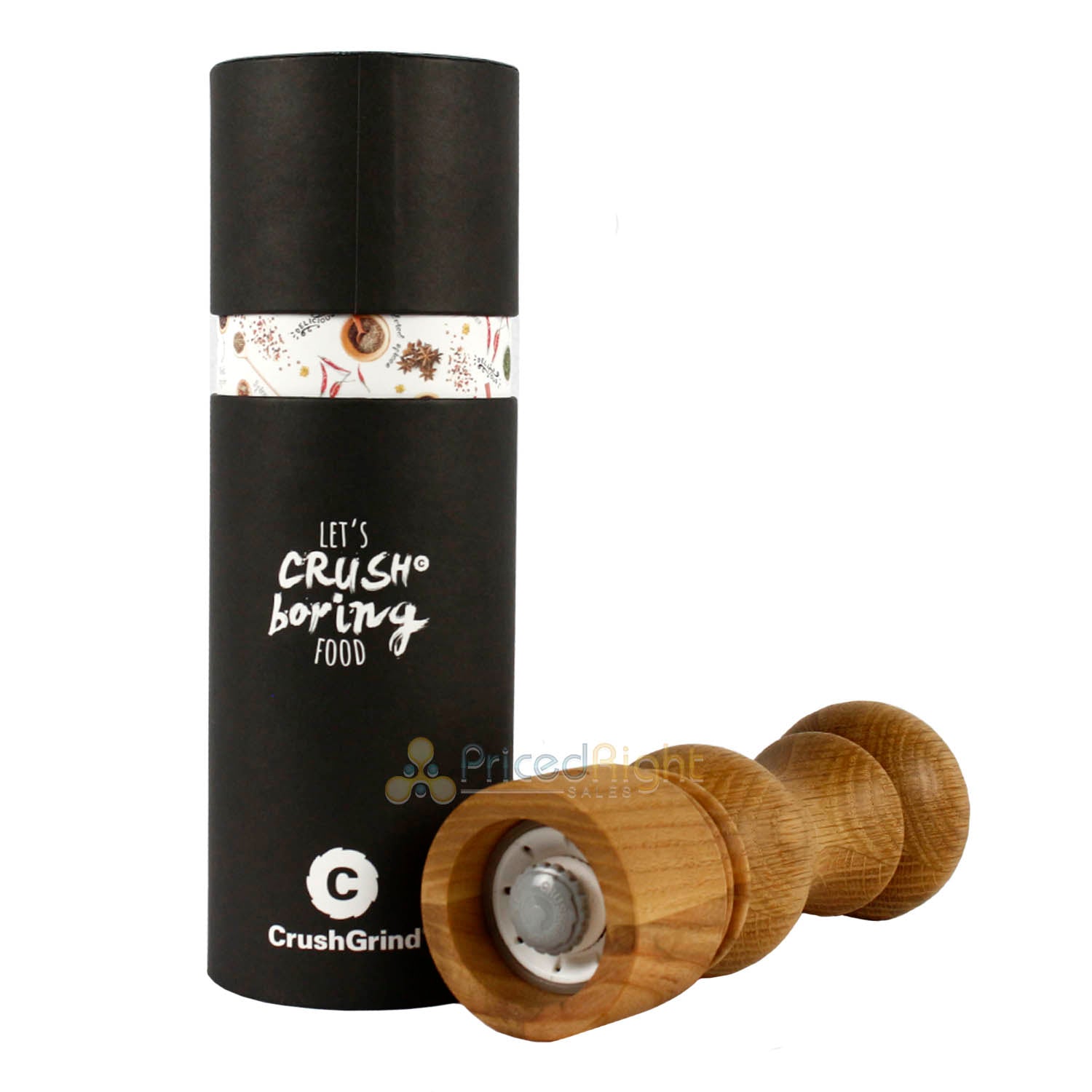 CrushGrind Torino Salt or Pepper Mill and Patented Ceramic Grinder Oak 20cm