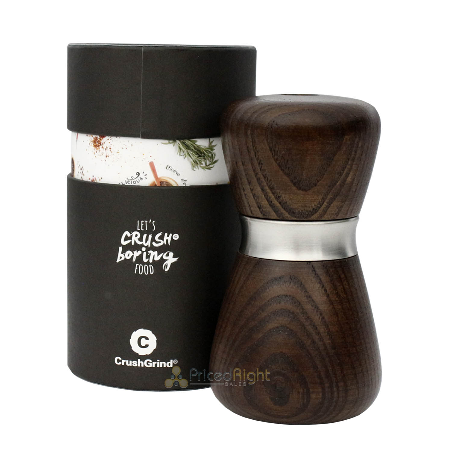 CrushGrind Kyoto Mini Salt or Pepper Mill Patented Ceramic Grinder Ash 10cm