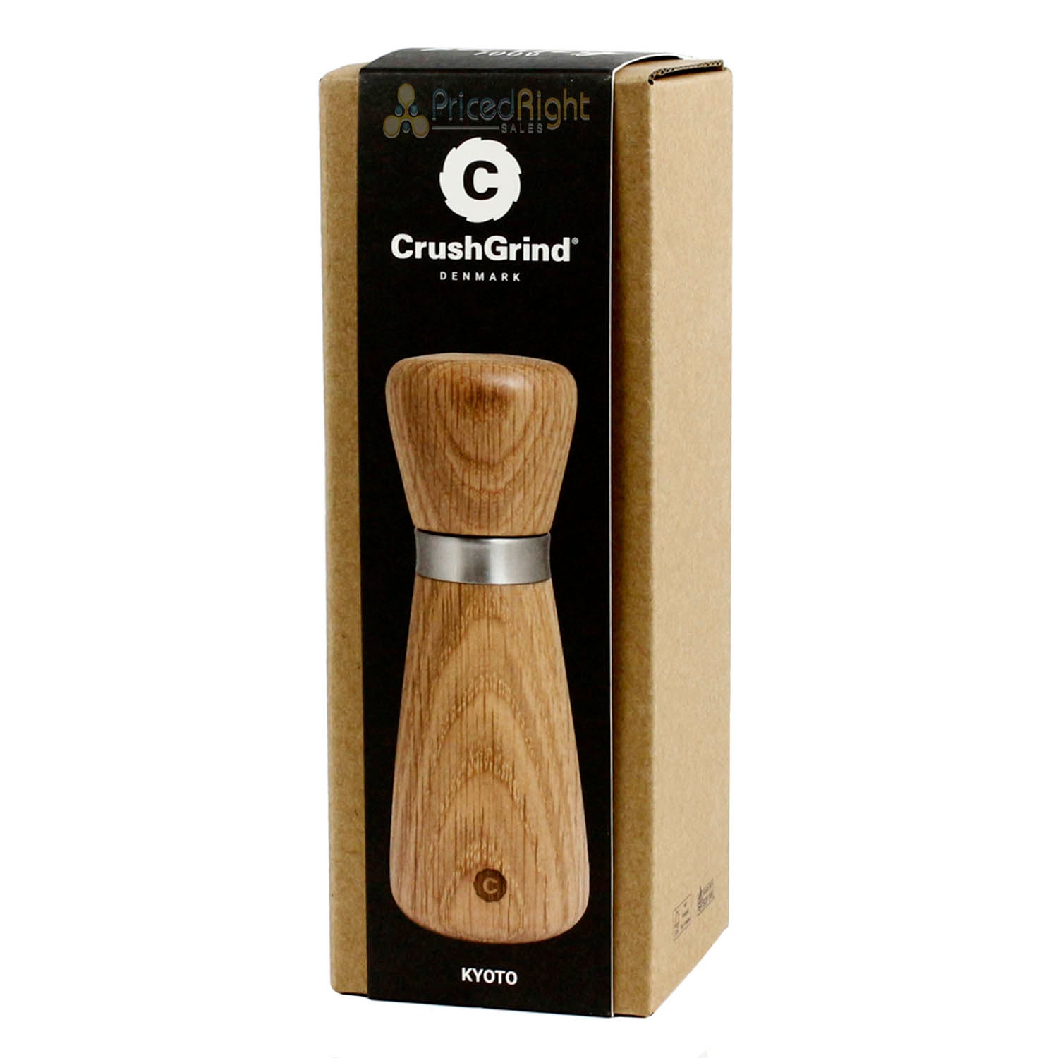 CrushGrind Kyoto Salt or Pepper Spice Mill Patented Ceramic Grinder Oak 17cm