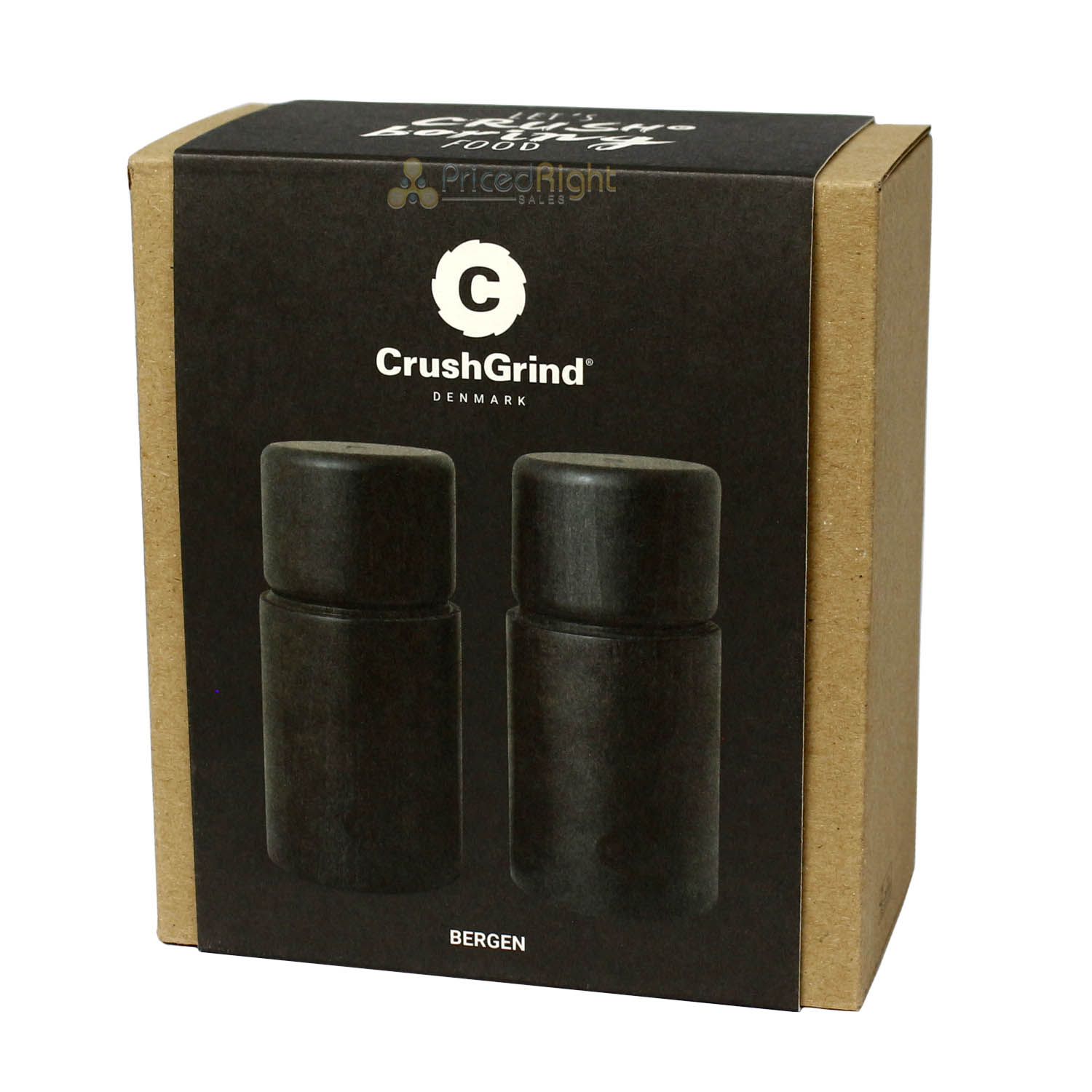 CrushGrind Bergen Salt Pepper Spice Mill Ceramic Mechanism Set of 2 Black 12cm