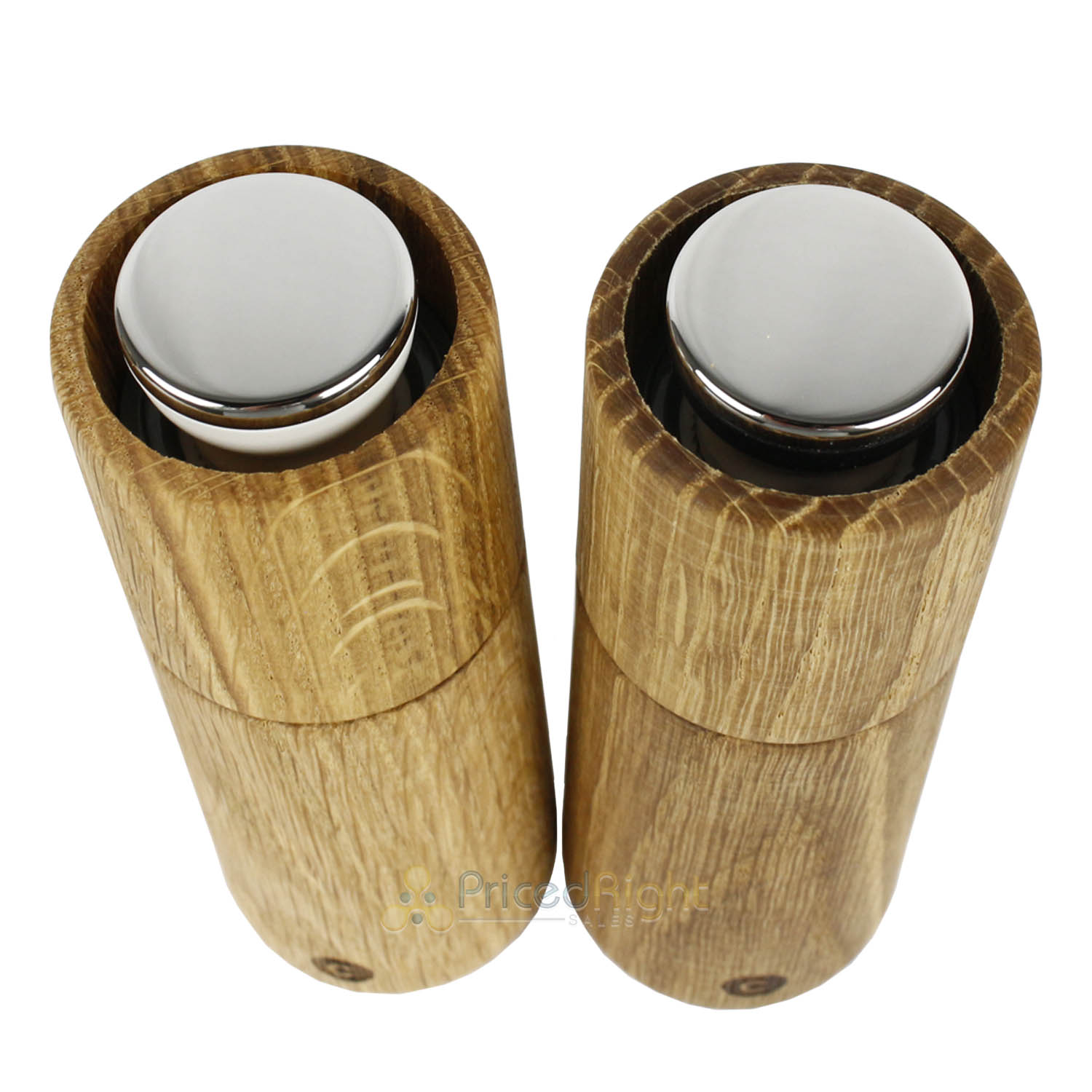 CrushGrind Champagne Salt Pepper Spice Mill 2 Pc Set Ceramic Grinder Oak 167mm