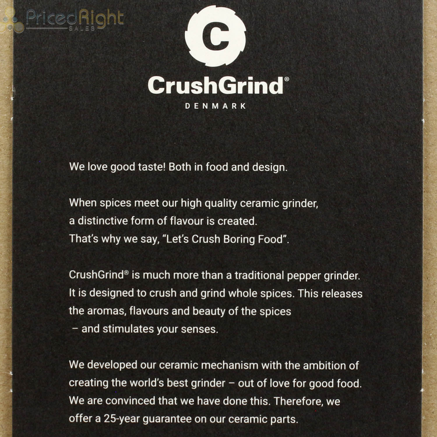 CrushGrind Champagne Salt Pepper Spice Mill 2 Pc Set Ceramic Grinder Oak 167mm