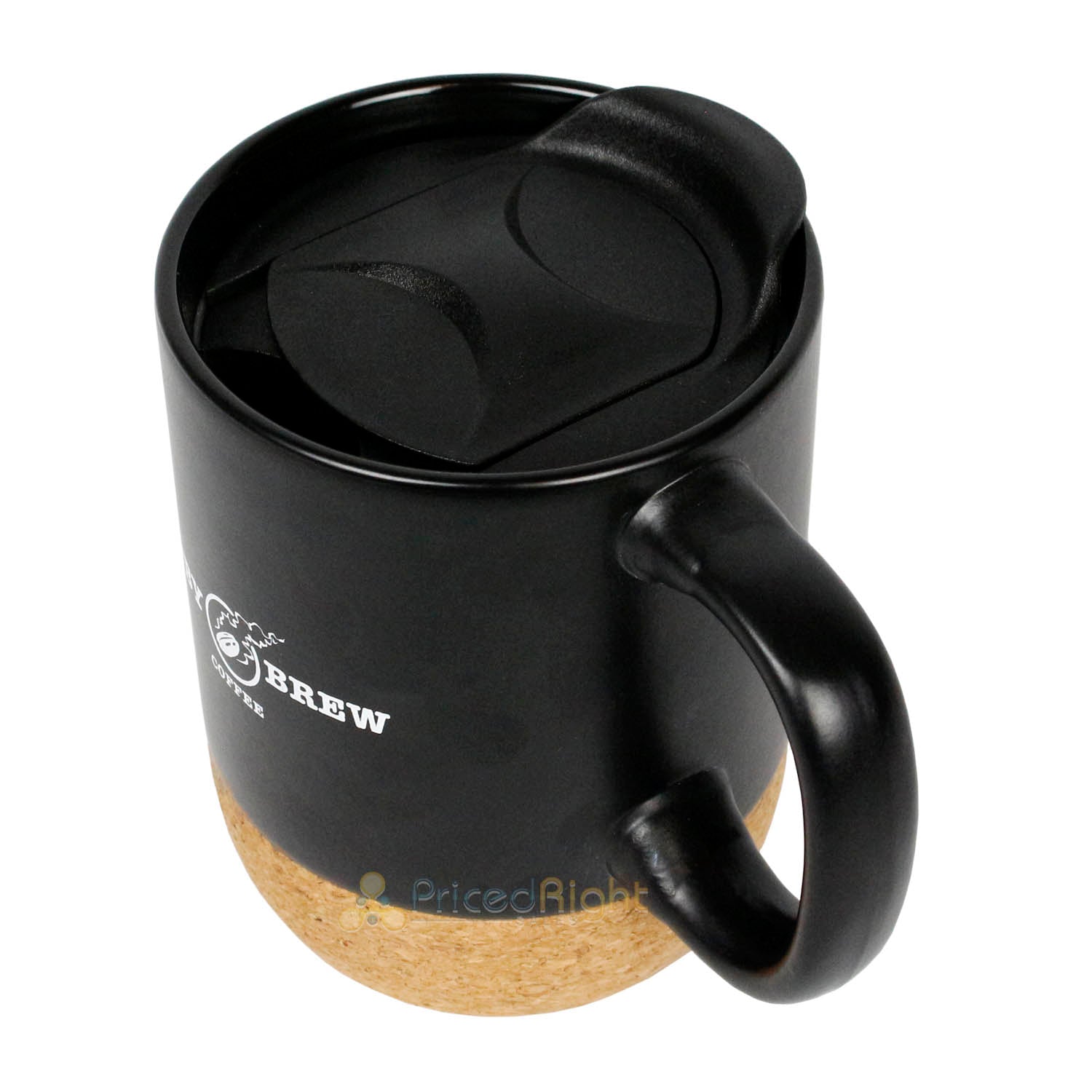 Ruby Brew Cork Bottom Ceramic Modern Coffee Mug w/ Splash Proof Lid Black 12 oz