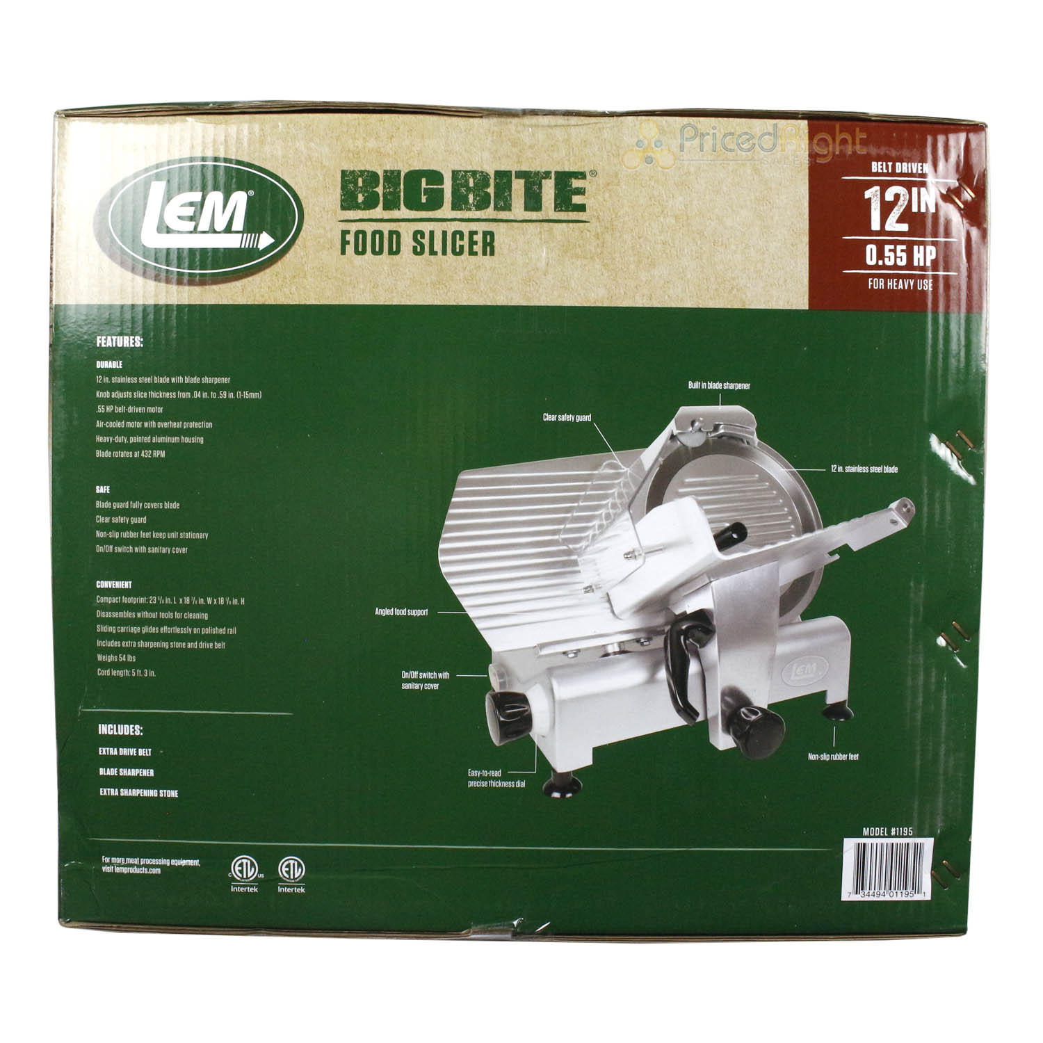 LEM Big Bite 12" Blade Commercial Grade Meat Slicer Deli Style Precision Cut