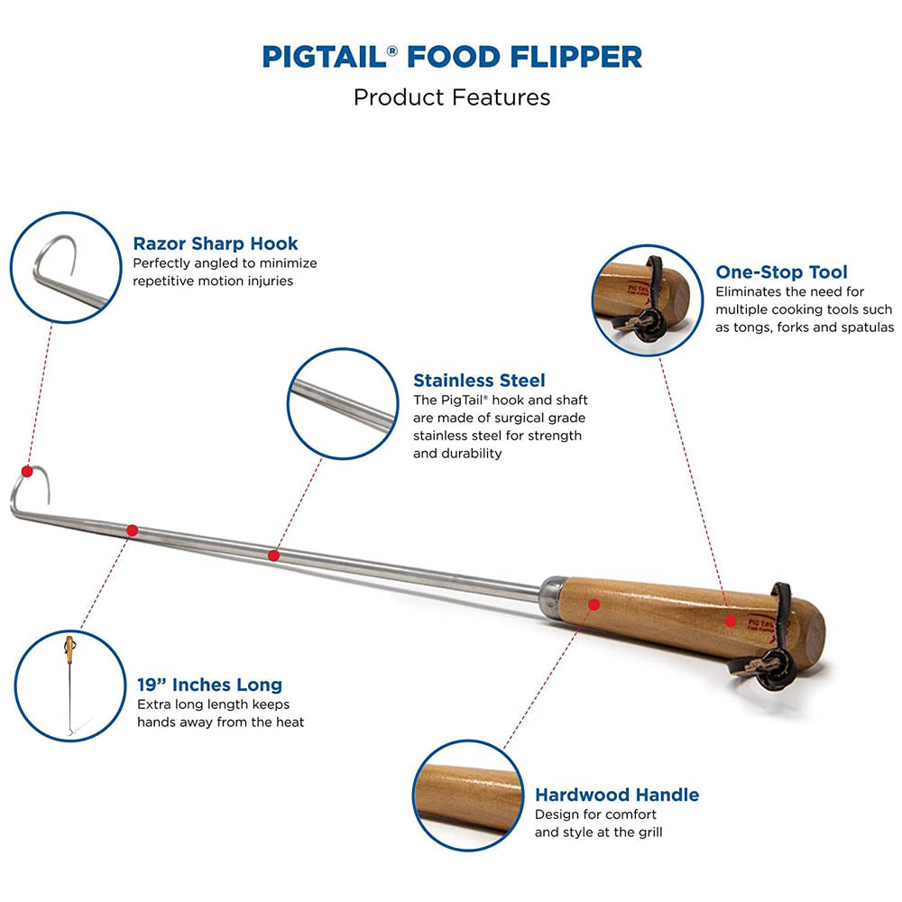 Jaccard 19" Inch PigTail Food Flipper Steel BBQ Turner Hardwood Handle 201311