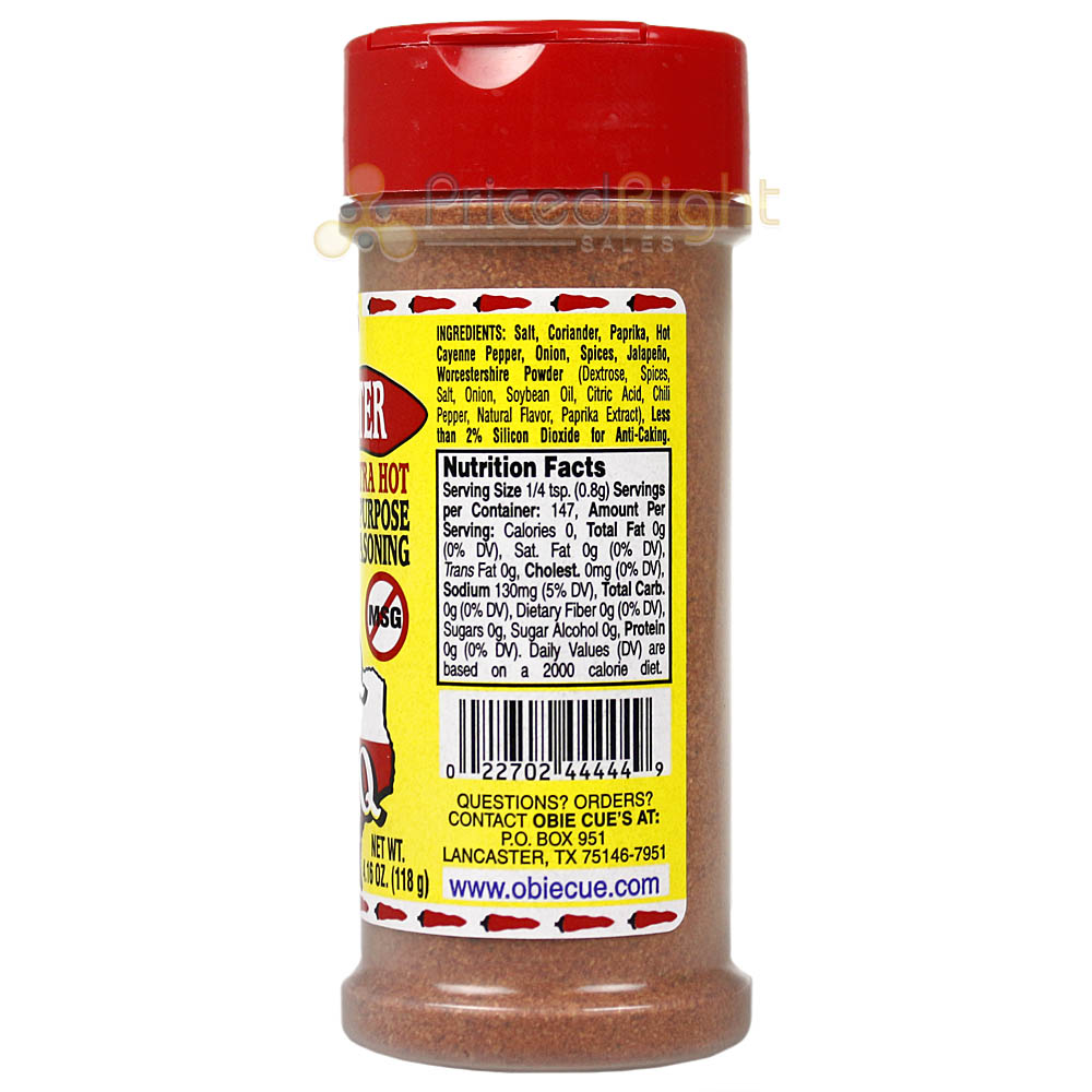 Obie Cue's Yankeeblaster Extra Hot All Purpose Seasoning No Gluten & MSG 4.16 Oz