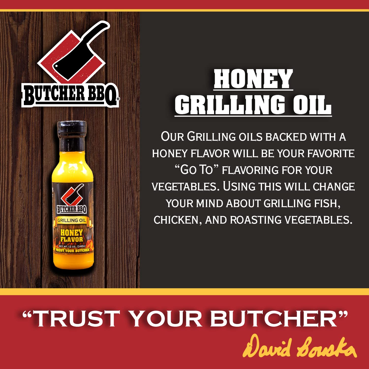 Butcher BBQ Honey Flavor Grilling Oil 12 Oz Bottle Competition Rated MSG Free