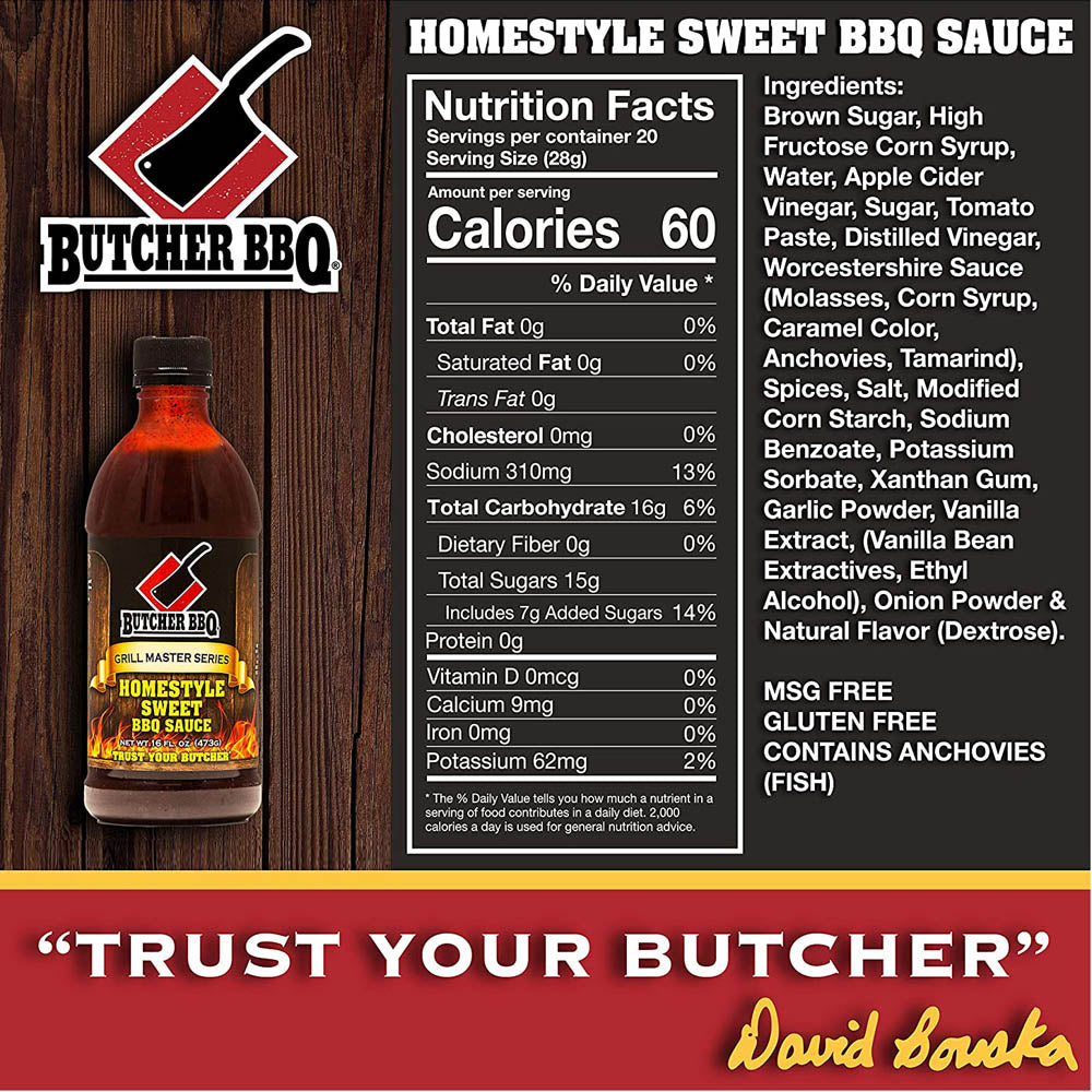 Butcher BBQ Homestyle Sweet BBQ Sauce 16 Oz Bottle Grill Master Series 45581