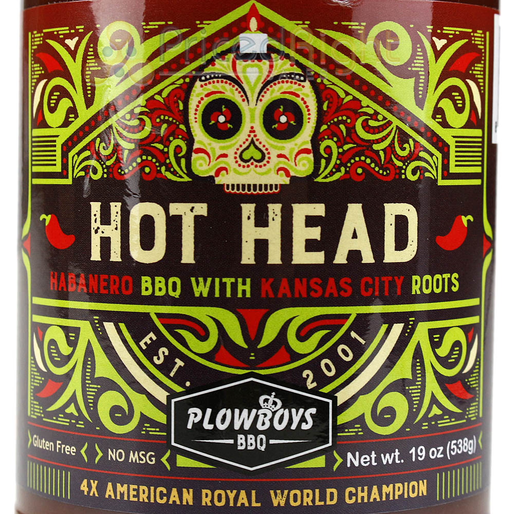 Plowboys Barbeque Hot Head BBQ Sauce 16 oz. Bottle Savory Heat Habanero Flavor