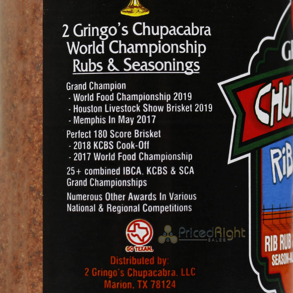 2 Gringos Chupacabra Ribnoxious Rub 11.5 Oz Sweet Savory Touch of Heat Seasoning