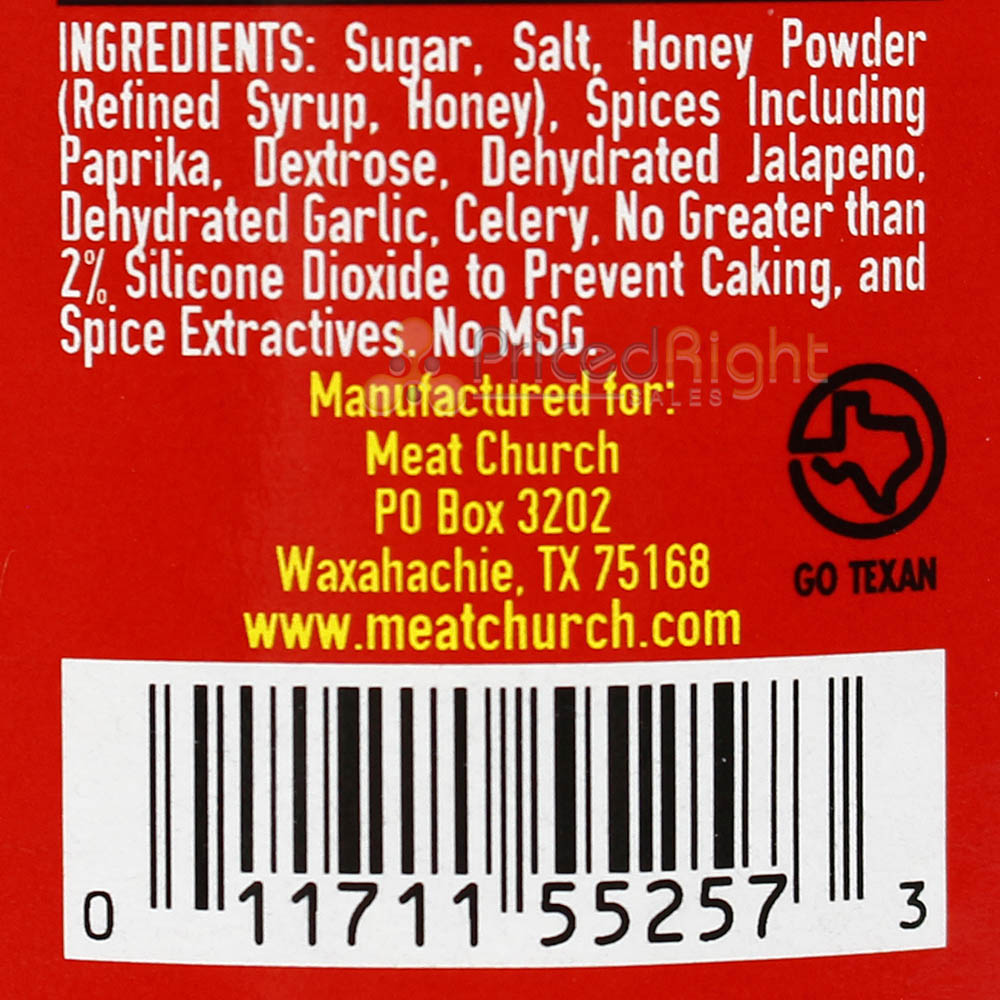 Meat Church Honey Hog Hot BBQ Rub 13 oz. Bottle No Msg Jalapeno Added 55257