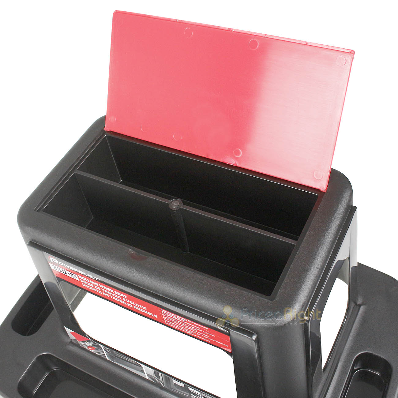 Powerbuilt Rolling Work Stool with Storage Compartment 350 Lbs Capacity 620526