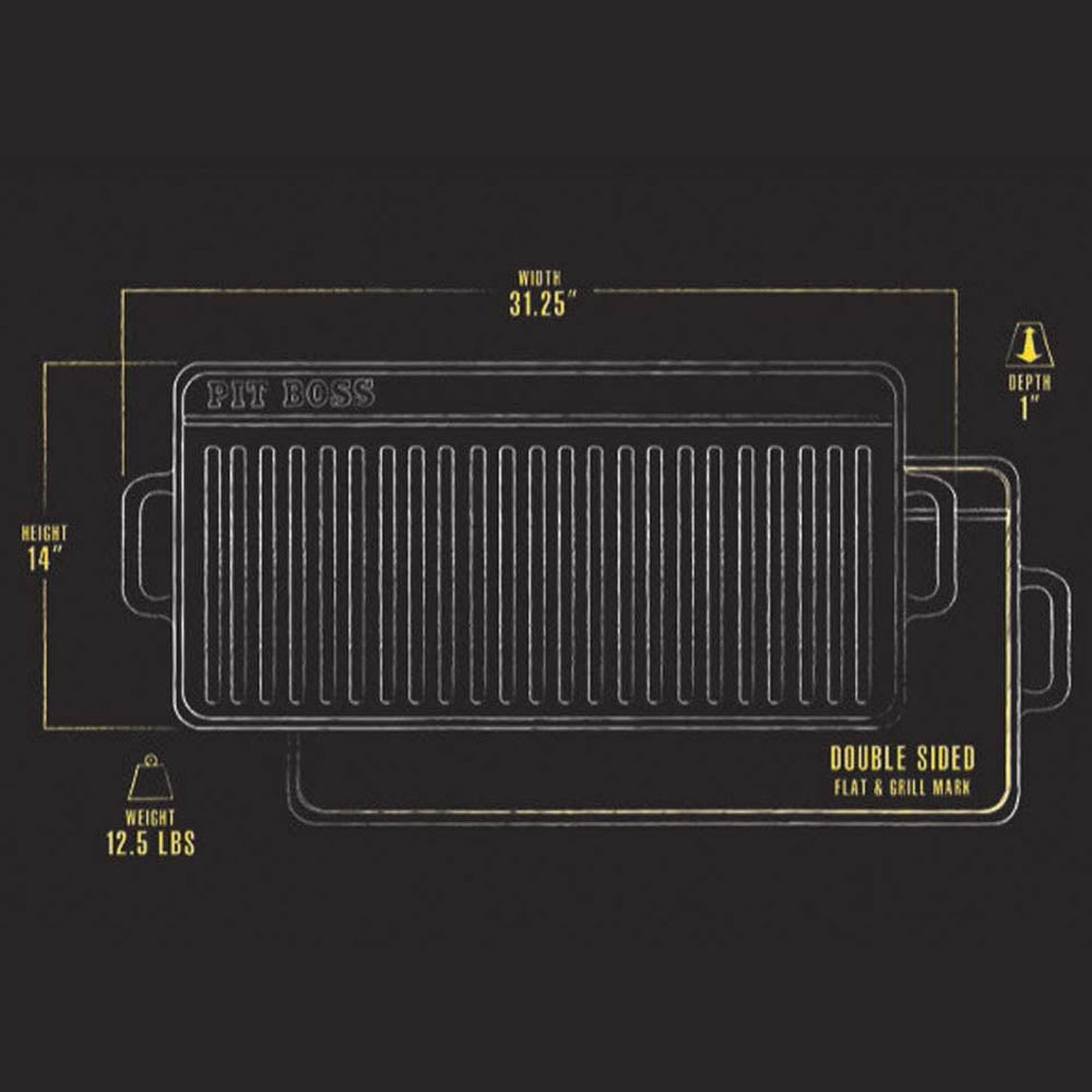 Pit Boss Cast Iron Griddle 14" x 28" Inch Reversible Non Stick 68008 14x28