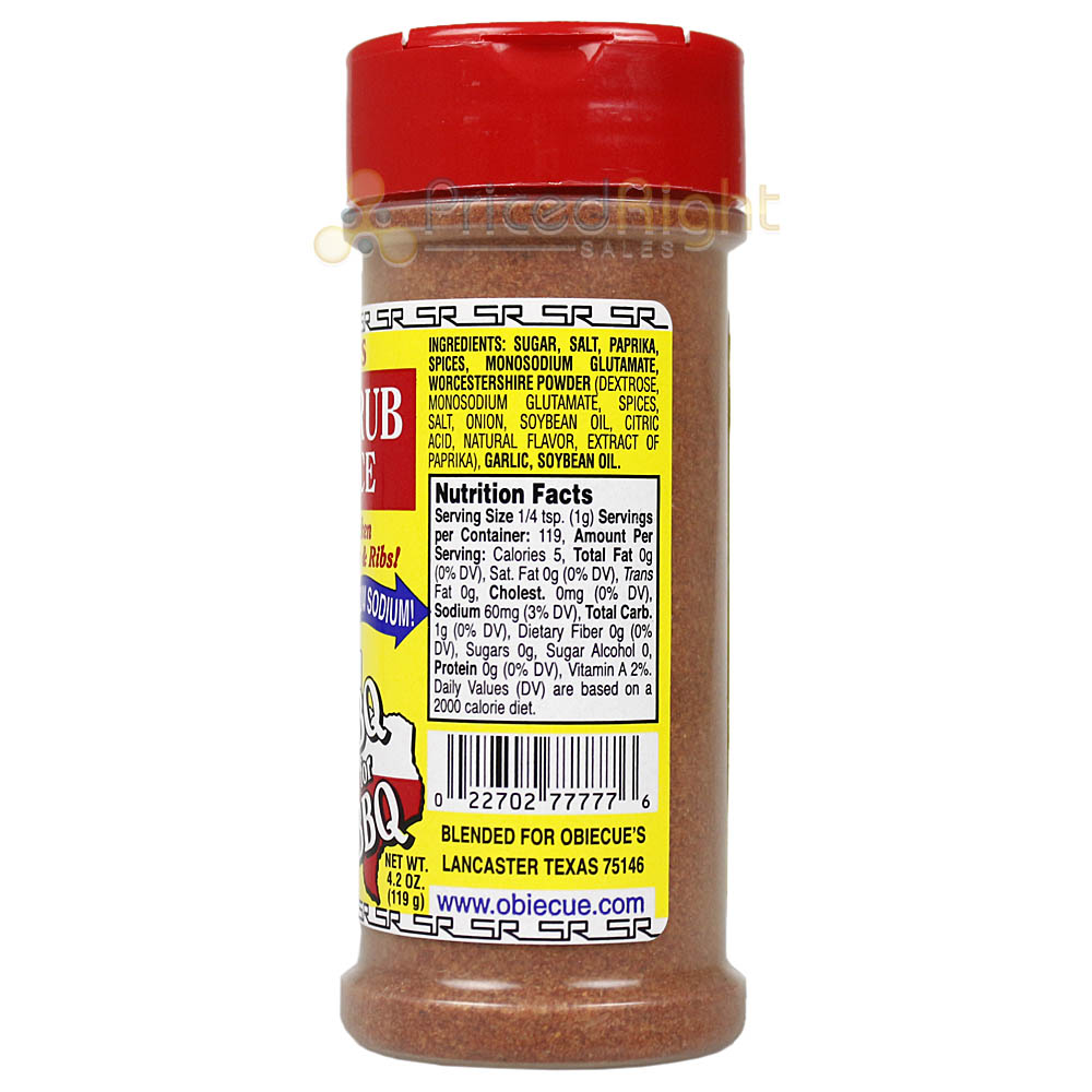 Obie Cue's Sweet Rub BBQ Spice Poultry Pork Ribs Low Sodium Gluten Free 4.2 Oz