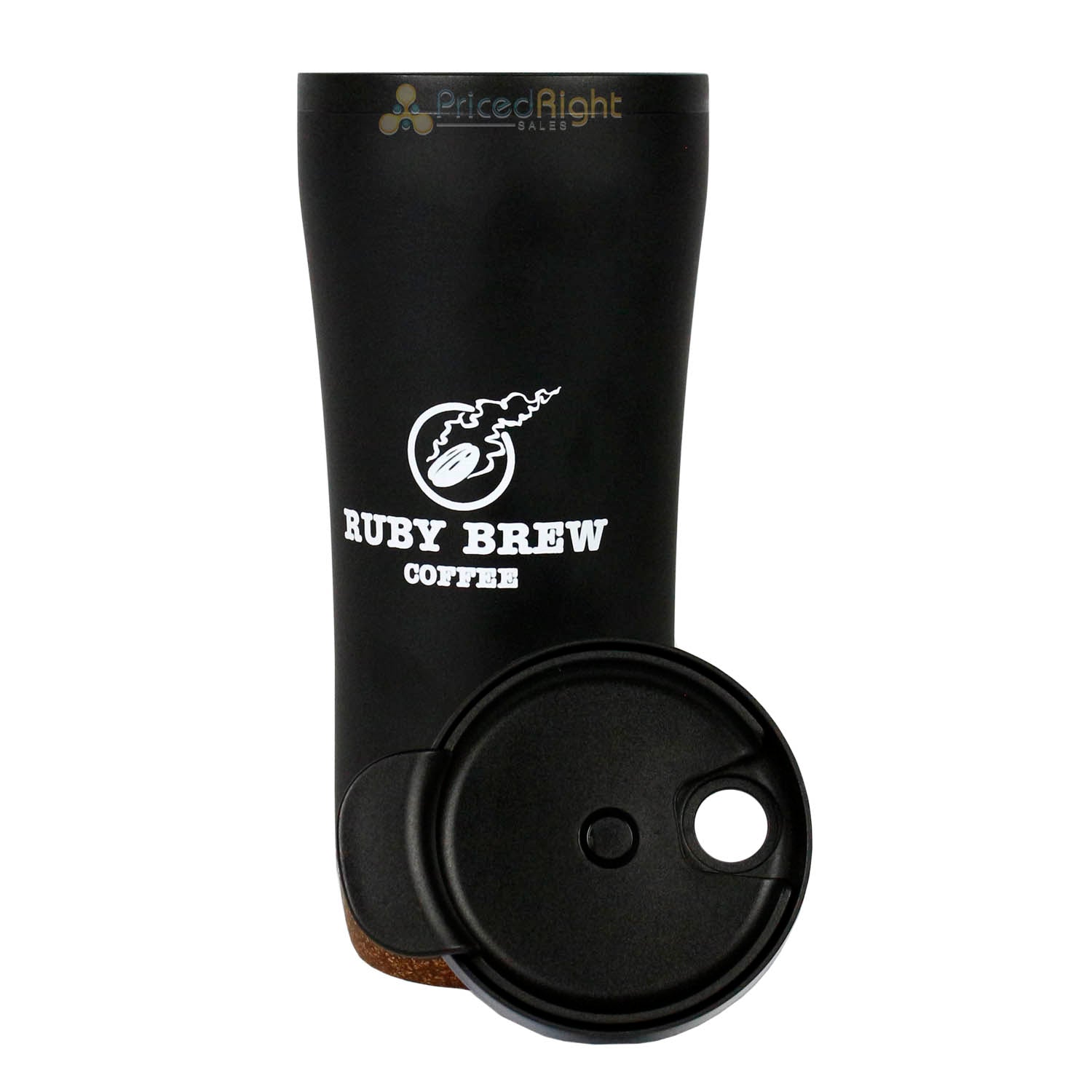 Ruby Brew Valhalla Cork Bottom Travel Tumbler Swivel Splash Proof Lid Black 16oz