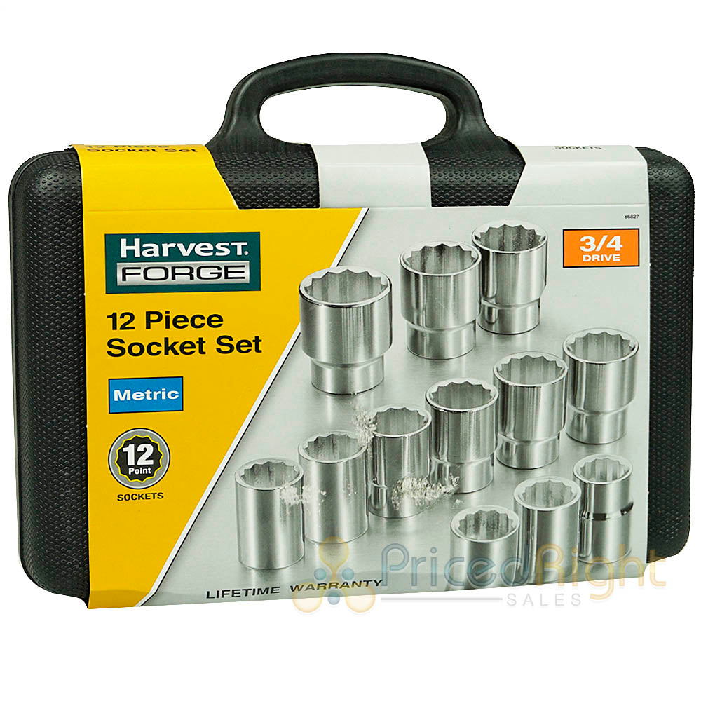 12 Pc 3/4" Drive Socket Set Large 12 Point Metric 22-41mm Sizes Harvest Forge