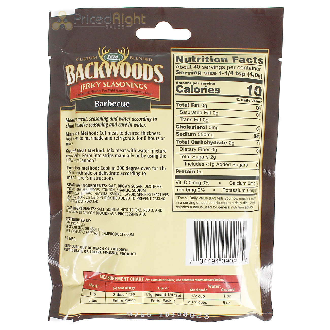 Backwoods Barbecue Jerky Seasoning Cure Packet Makes 5 Lbs of Meat 5.7 Oz 9021