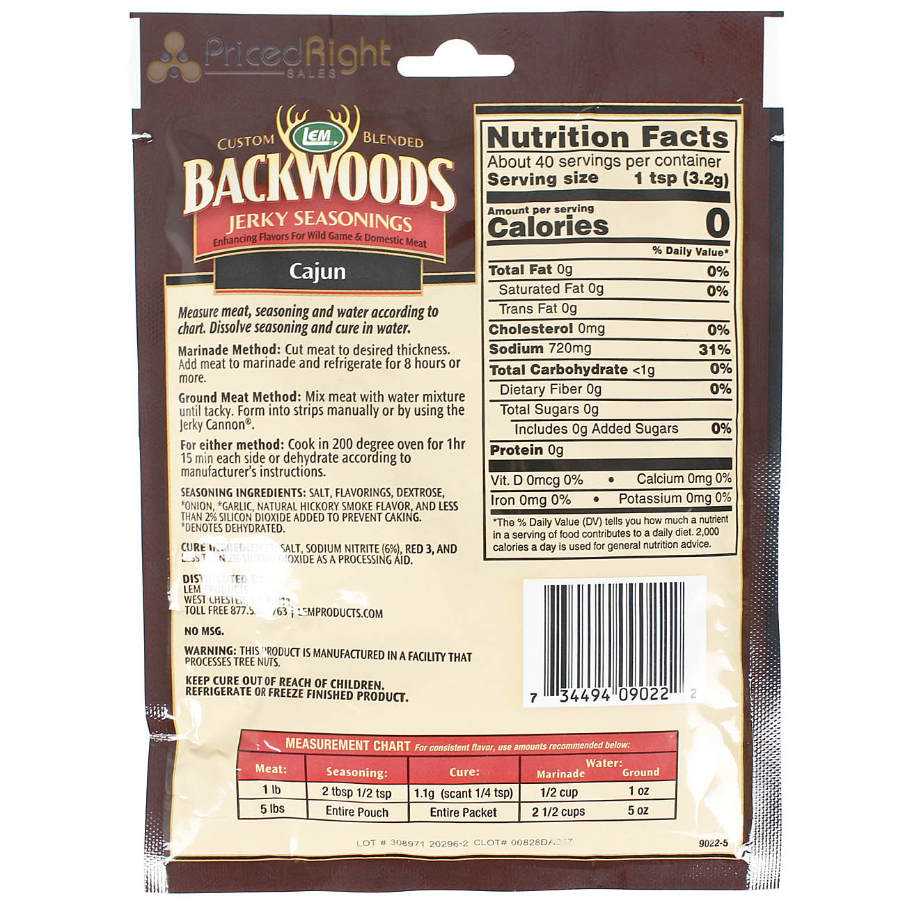 Backwoods Cajun Jerky Seasoning Cure Packet Makes 5 Lbs of Meat 4.4 Oz 9022