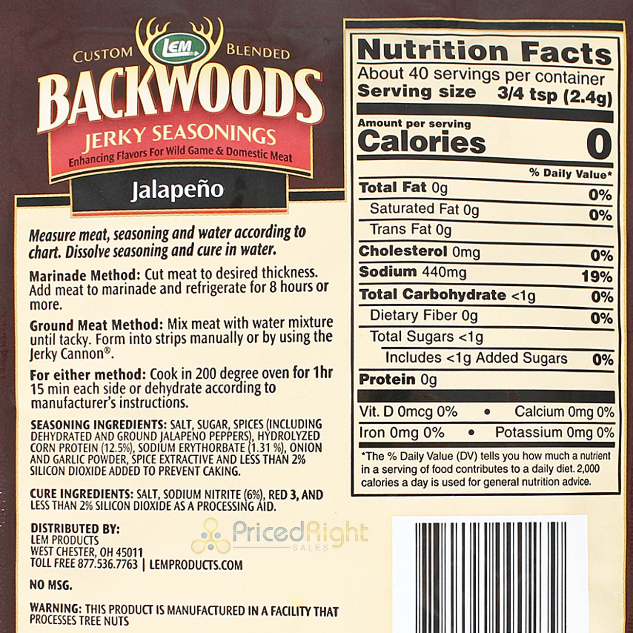 Backwoods Jalapeno Jerky Seasoning Cure Packet Makes 5 Lbs of Meat 3.4 Oz 9023