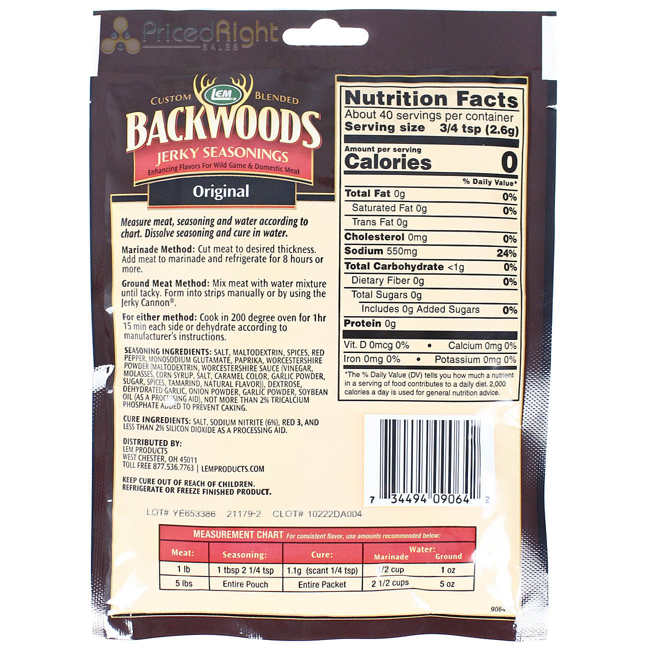 Backwoods Original Jerky Seasoning Cure Packet Makes 5 Lbs of Meat 3.6 Oz 9064