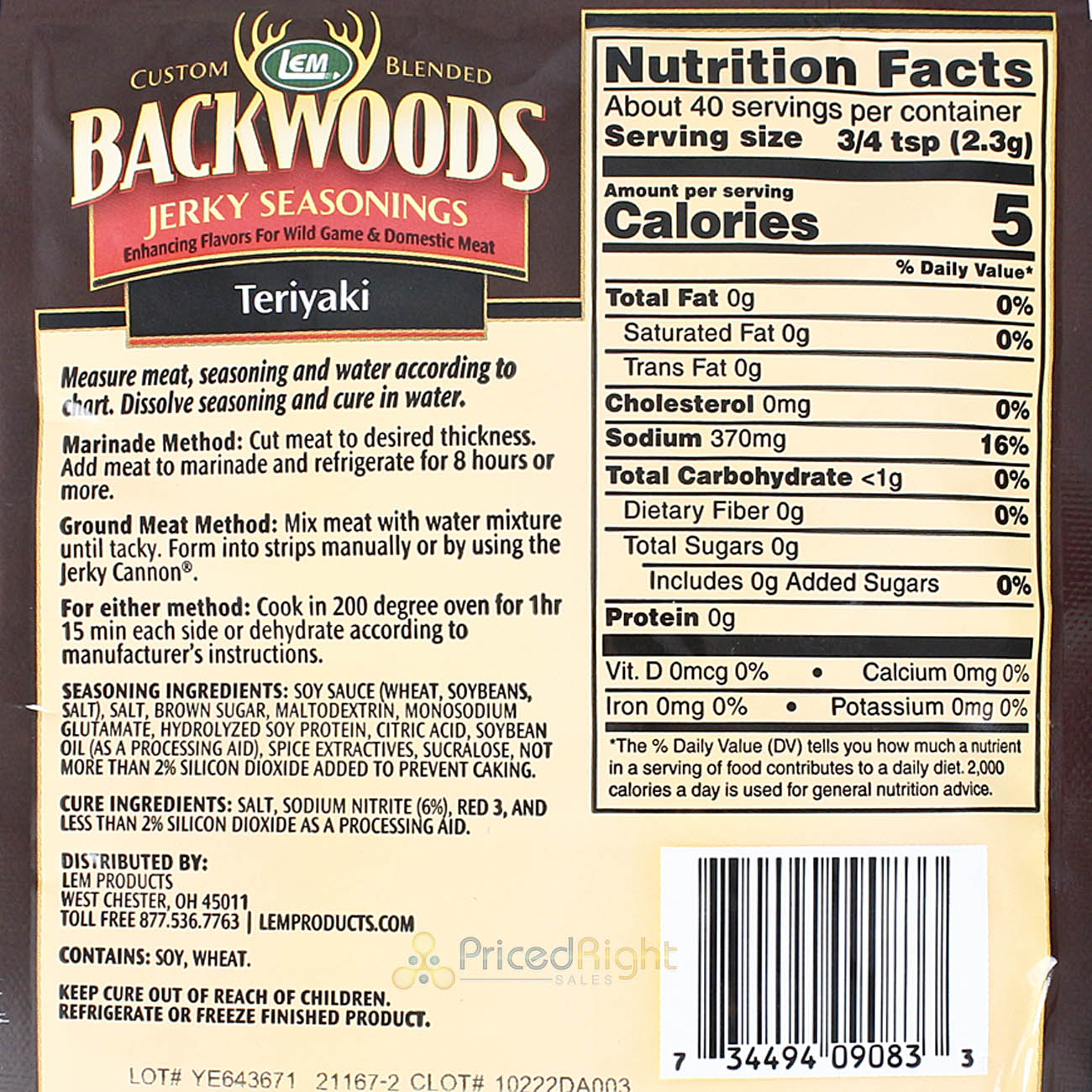 Backwoods 3.2 Oz Teriyaki Jerky Seasoning Cure Packet Makes 5 Lbs of Meat 9083