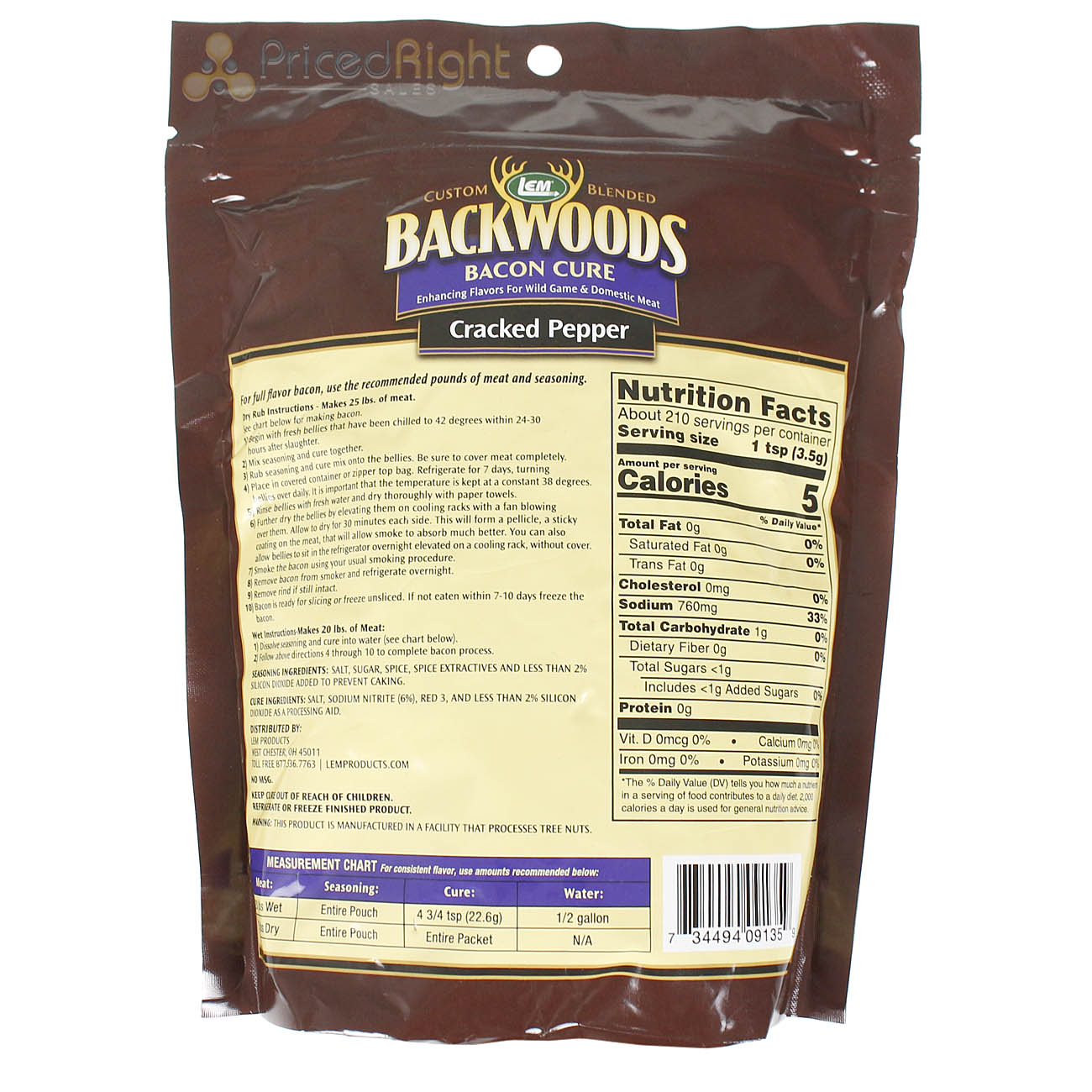 LEM Backwoods Cracked Pepper Bacon Cure Seasons 25 Pounds of Meat 26 Oz 9135