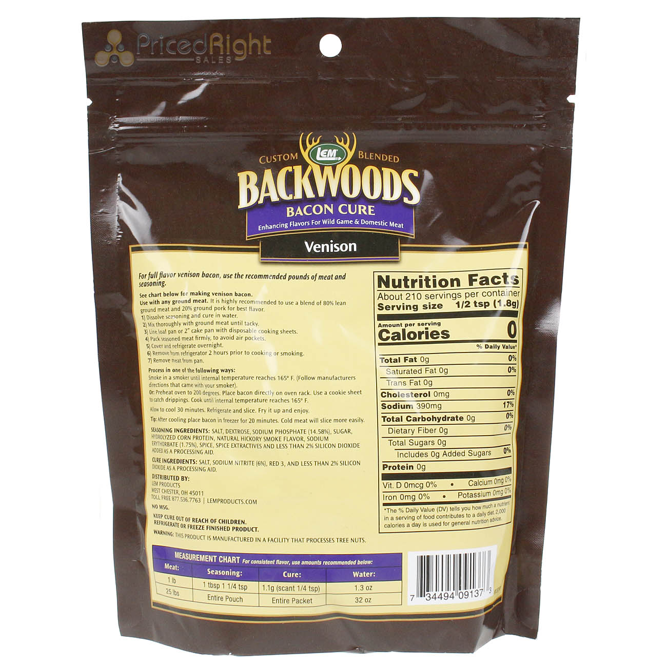 Backwoods 13 Oz Venison Bacon Seasoning Cure Packet Makes 25 Lbs of Meat 9137