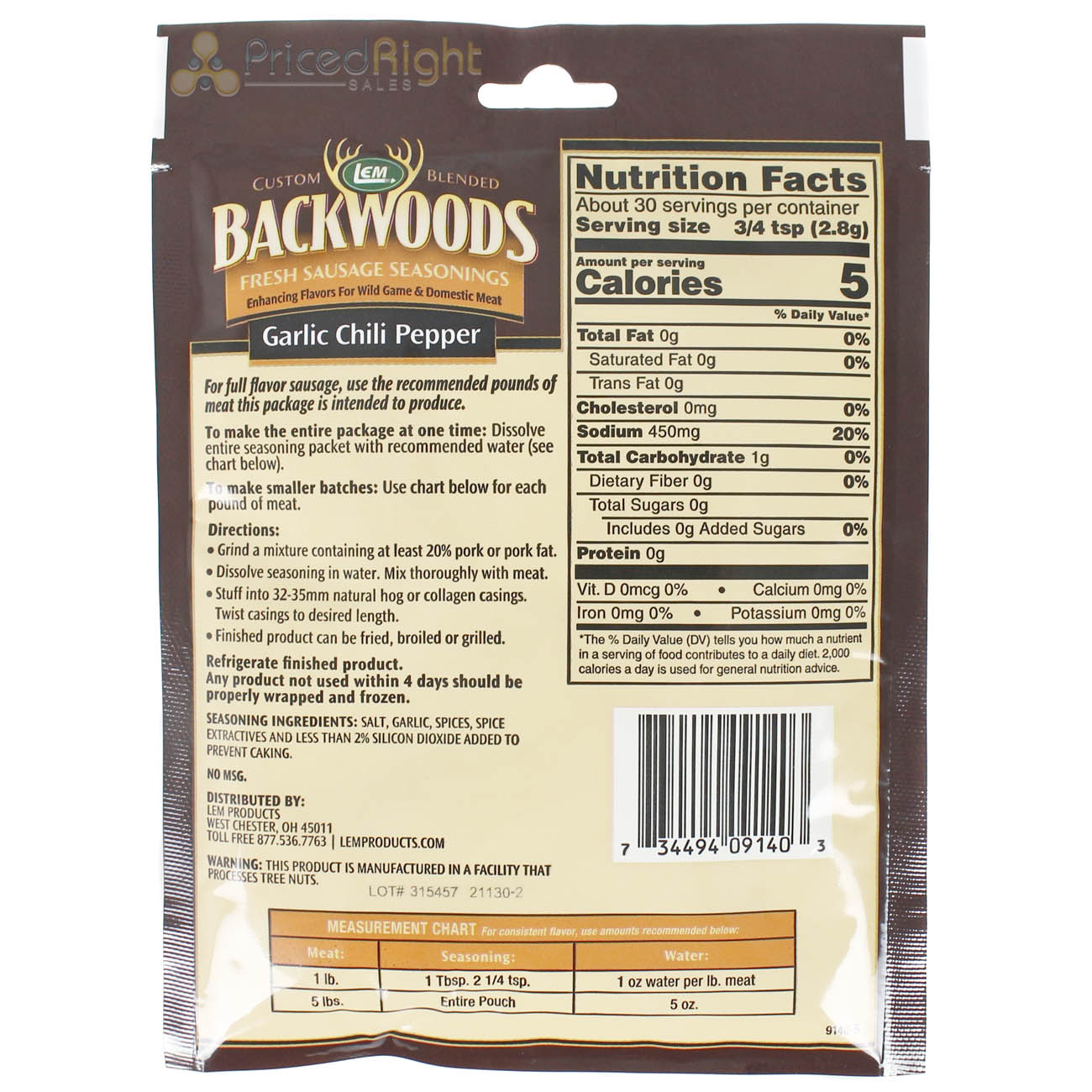 Backwoods Garlic Chili Pepper Fresh Sausage Seasoning for 5 Lbs Meat 3 Oz 9140