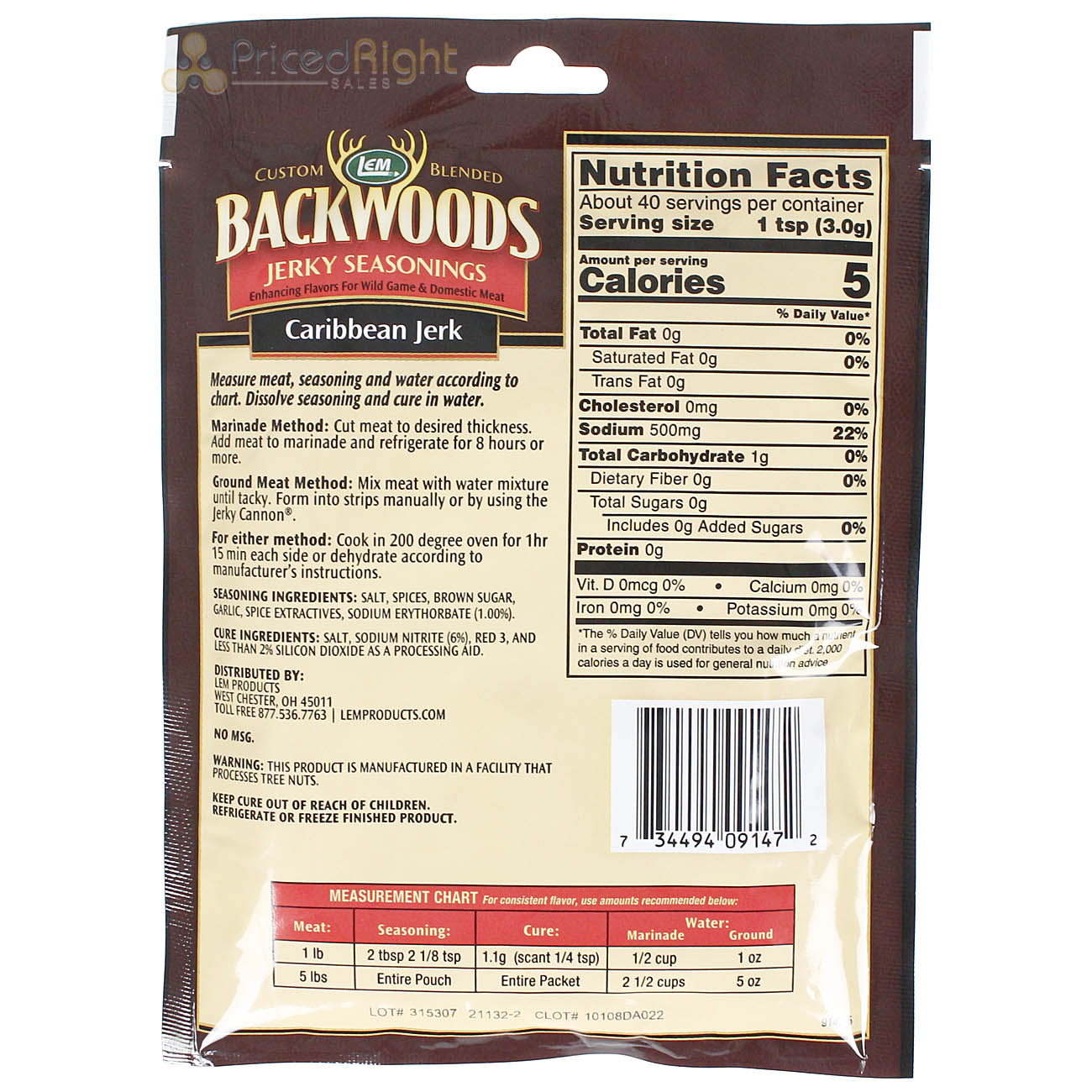 Backwoods Caribbean Jerk Jerky Seasoning Cure Packet for 5 Lbs Meat 4.2 Oz 9147