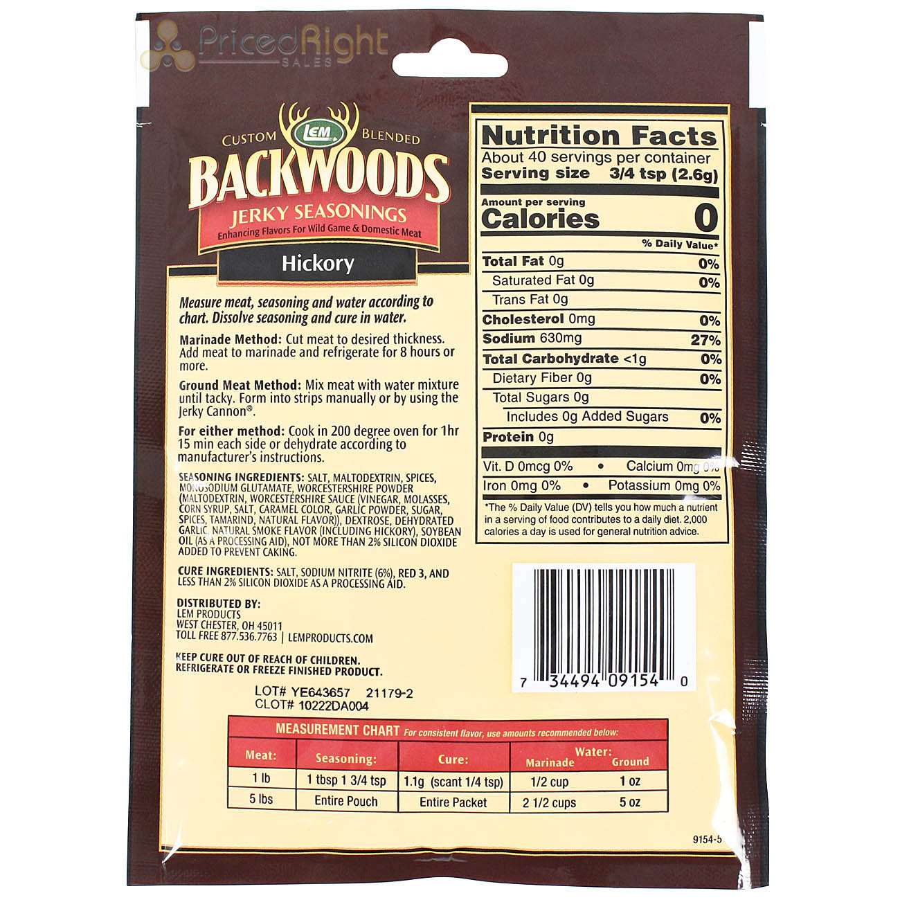 Backwoods 3.6 Oz Hickory Jerky Seasoning Cure Packet Makes 5 Lbs of Meat 9154