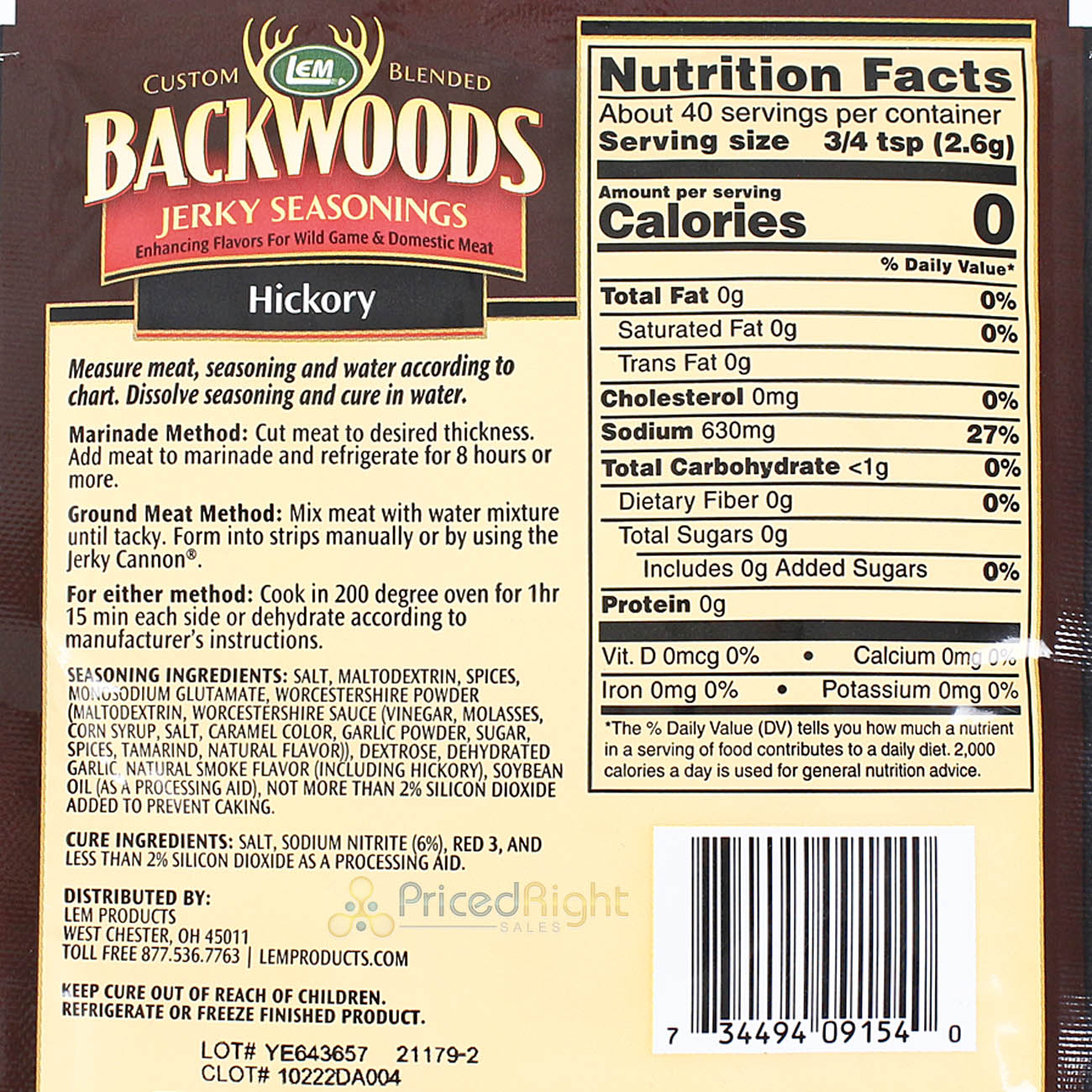 Backwoods 3.6 Oz Hickory Jerky Seasoning Cure Packet Makes 5 Lbs of Meat 9154