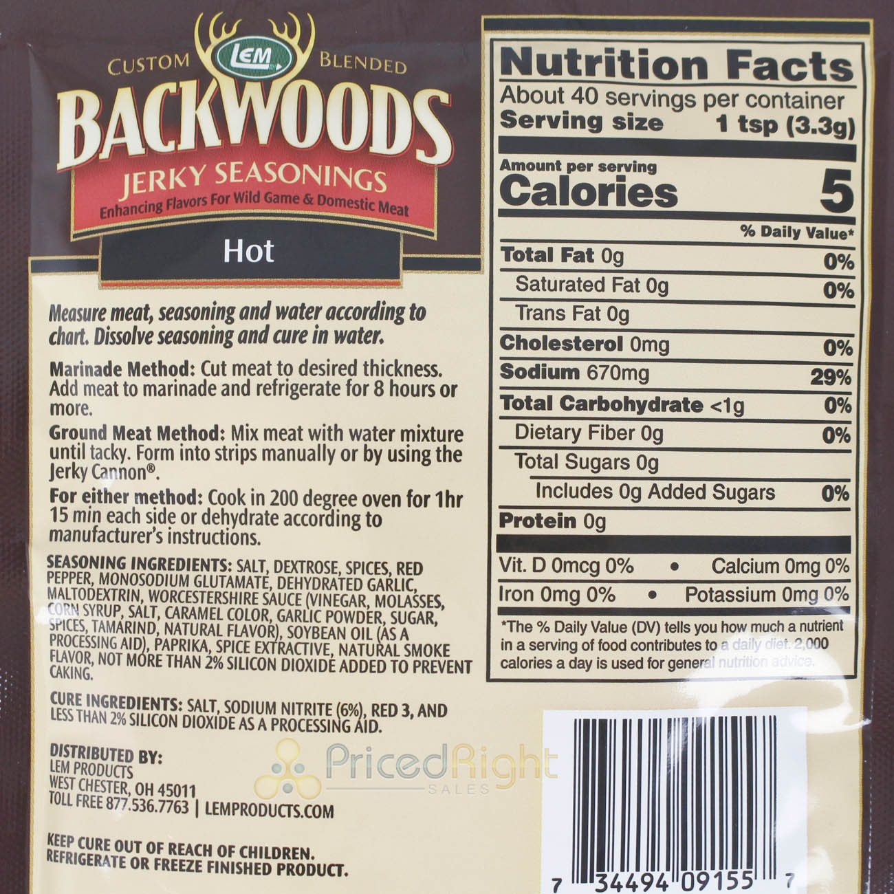 Backwoods 4.7 Oz Hot Jerky Seasoning and Cure Packet Makes 5 Lbs of Meat 9155