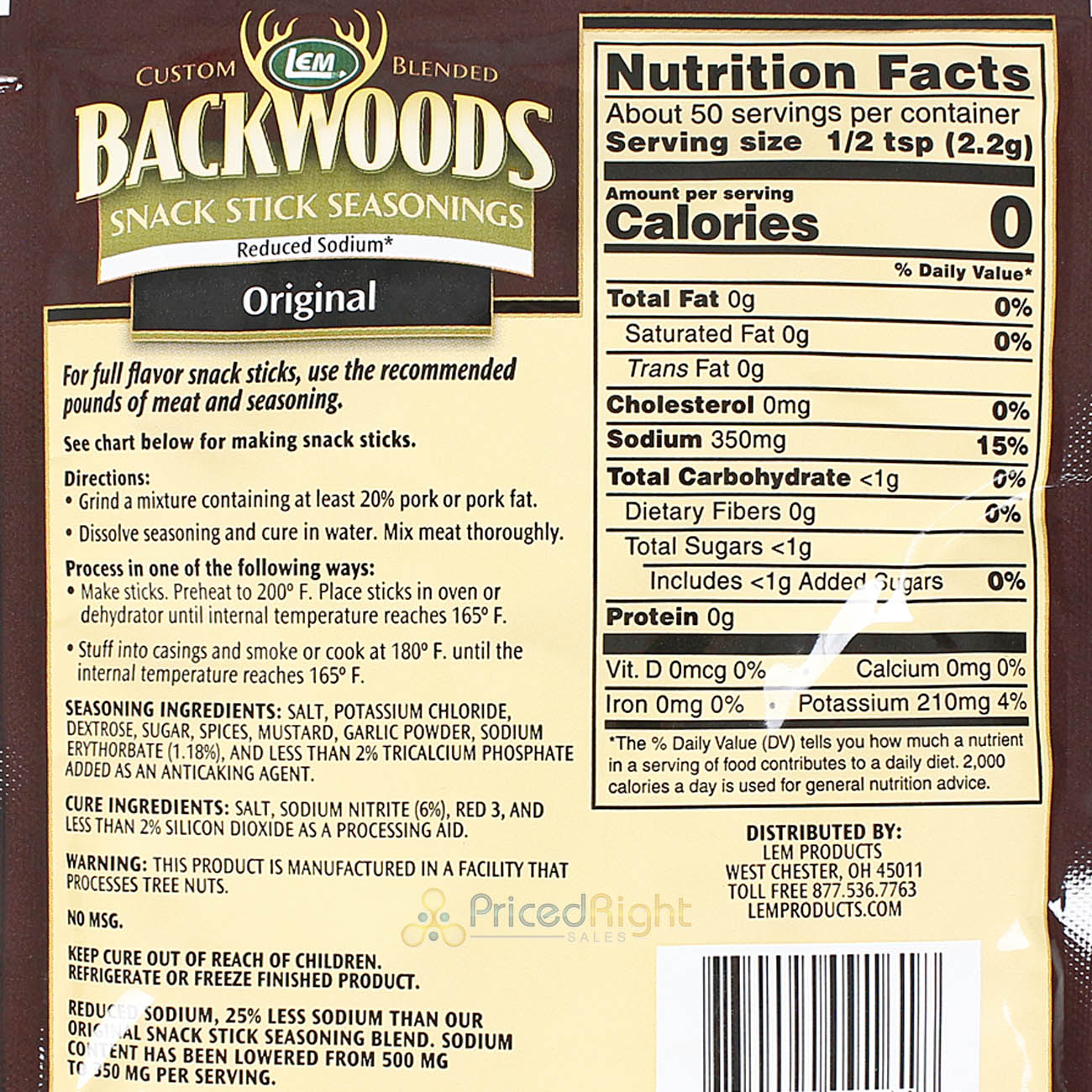 Backwoods Reduced Sodium Snack Stick Seasoning for 5 Lbs of Meat 3.9 Oz 9161