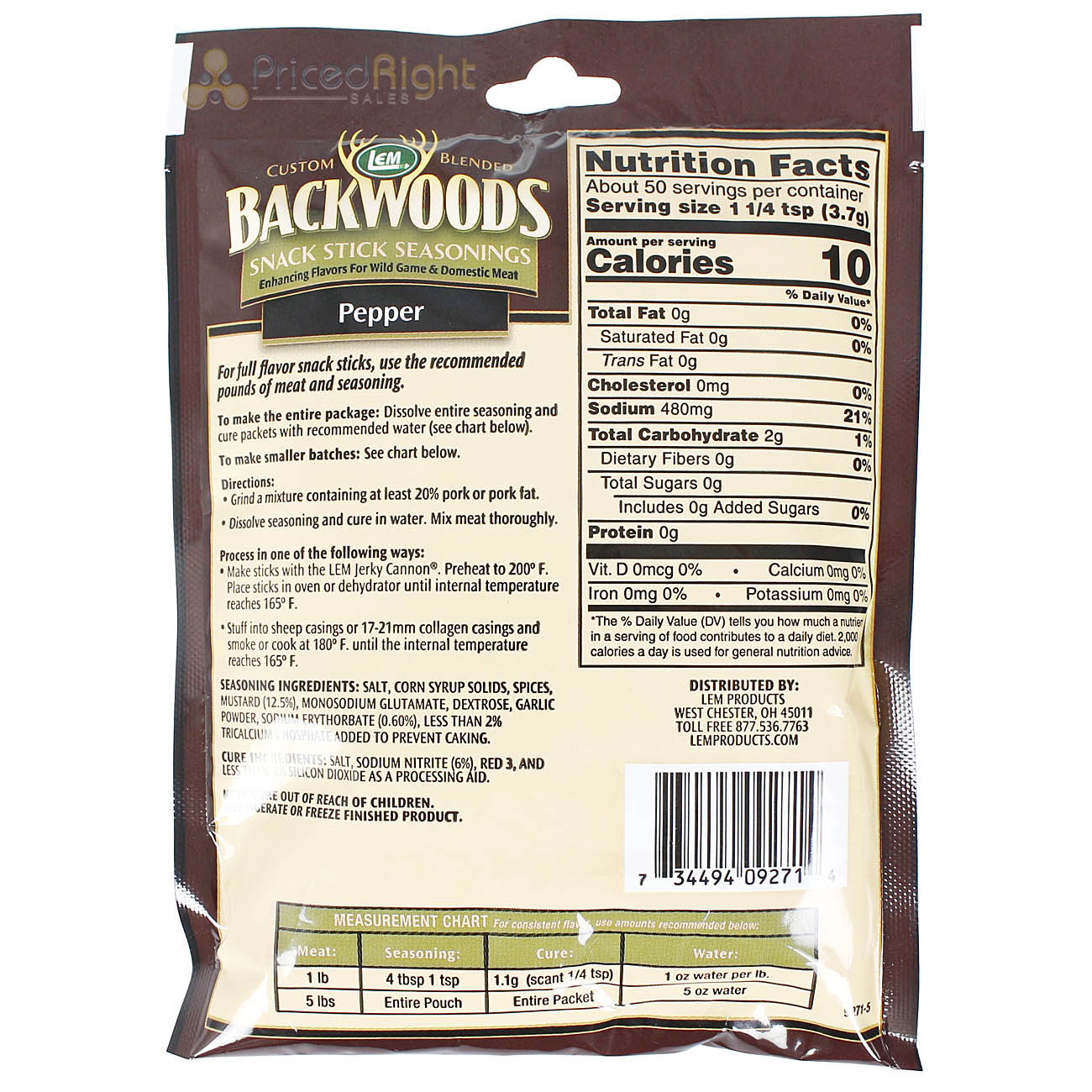 Backwoods 6.6 Oz Pepper Snack Stick Seasoning Cure Packet for 5 Lbs of Meat 9271