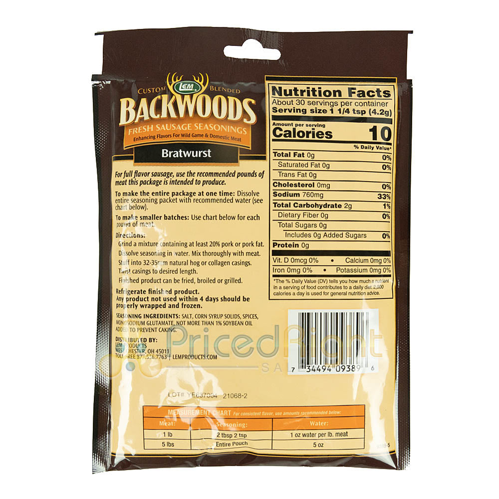 Sausage Seasoning 4.5 Oz Seasons 5 lbs of Wild Game Domestic Meats Bratwurst